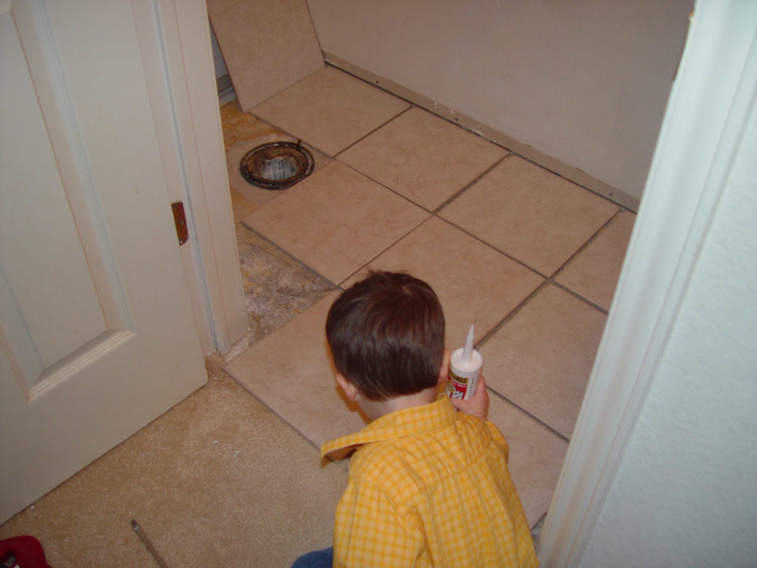 Stan, DeNae, and Ethan come to visit, Tiling Bathroom, Ava rolls over