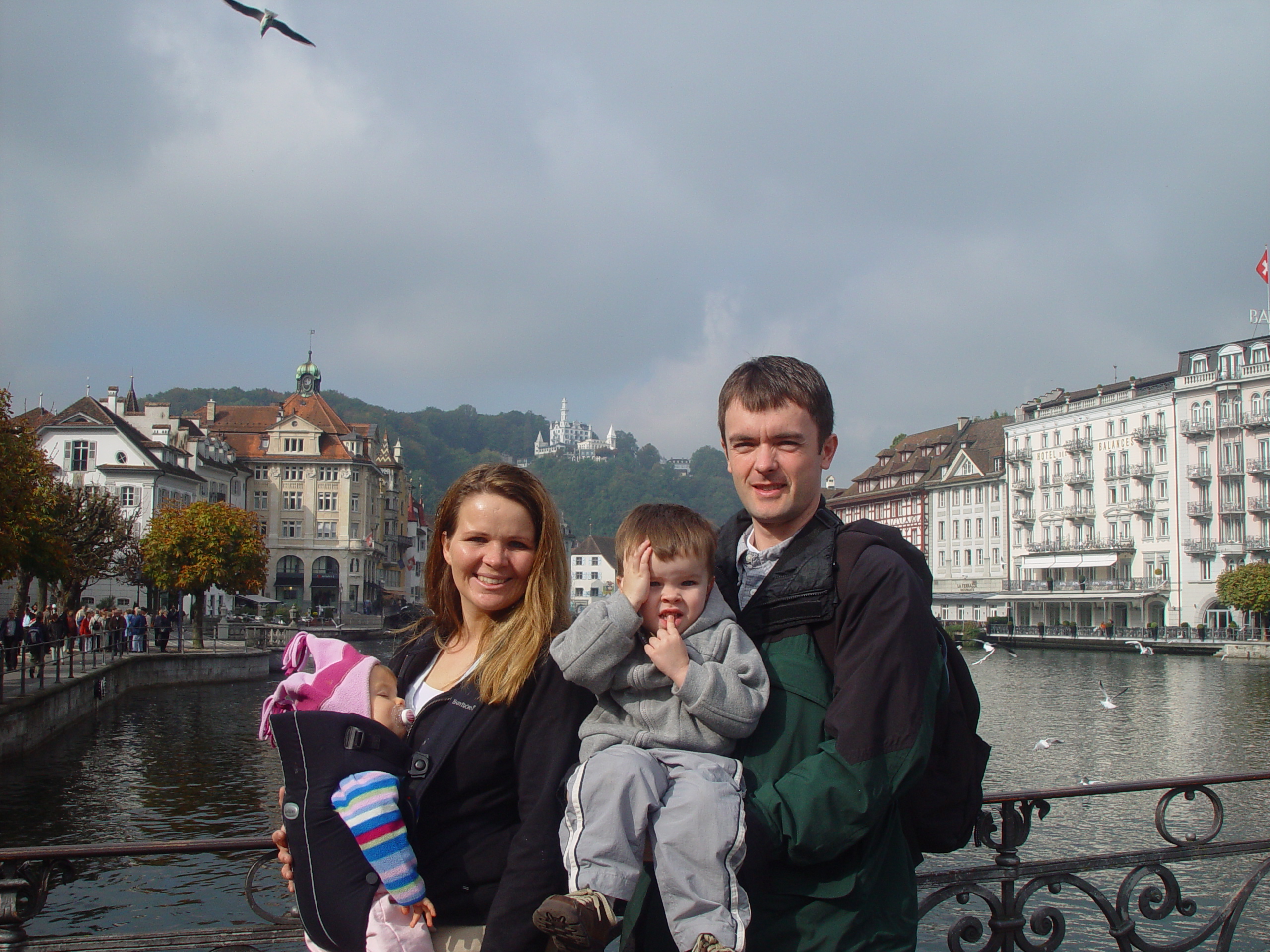 Europe Trip 2005 - Switzerland (Lucerne - The Chapel Bridge (Kapellbrucke) and Water Tower (Wasserturm), Feeding the Swans)