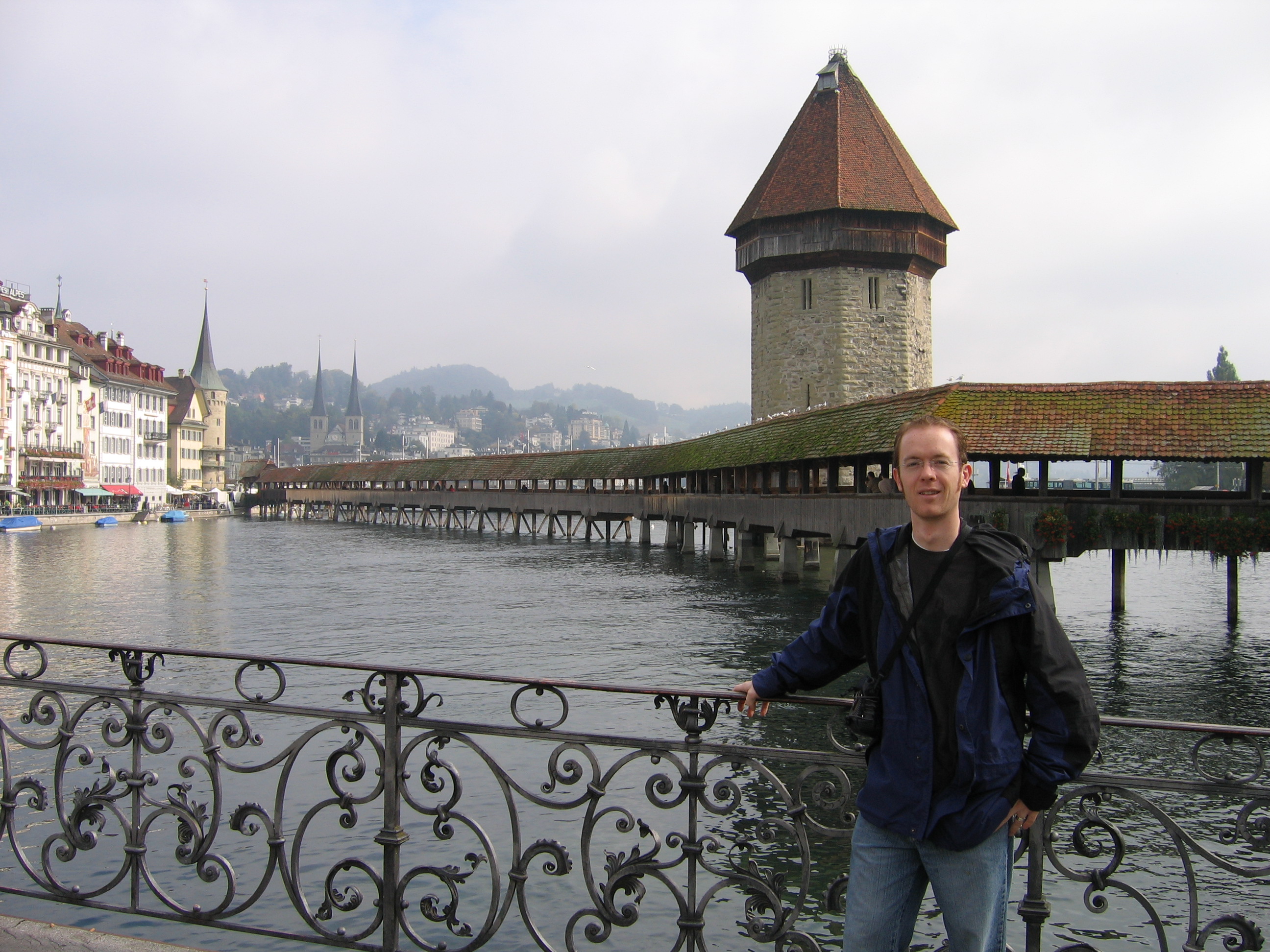 Europe Trip 2005 - Switzerland (Lucerne - The Chapel Bridge (Kapellbrucke) and Water Tower (Wasserturm), Feeding the Swans)