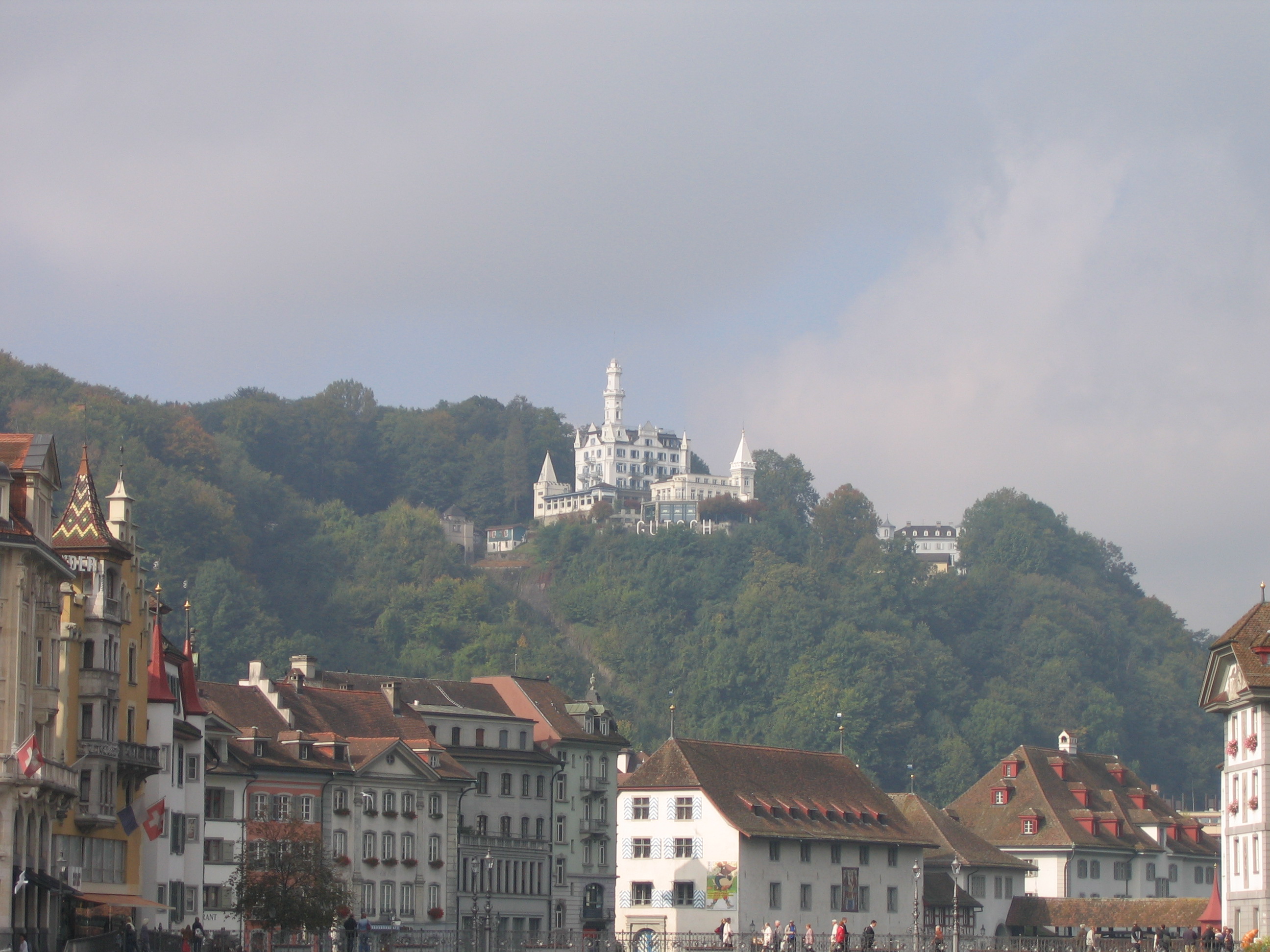 Europe Trip 2005 - Switzerland (Lucerne - The Chapel Bridge (Kapellbrucke) and Water Tower (Wasserturm), Feeding the Swans)