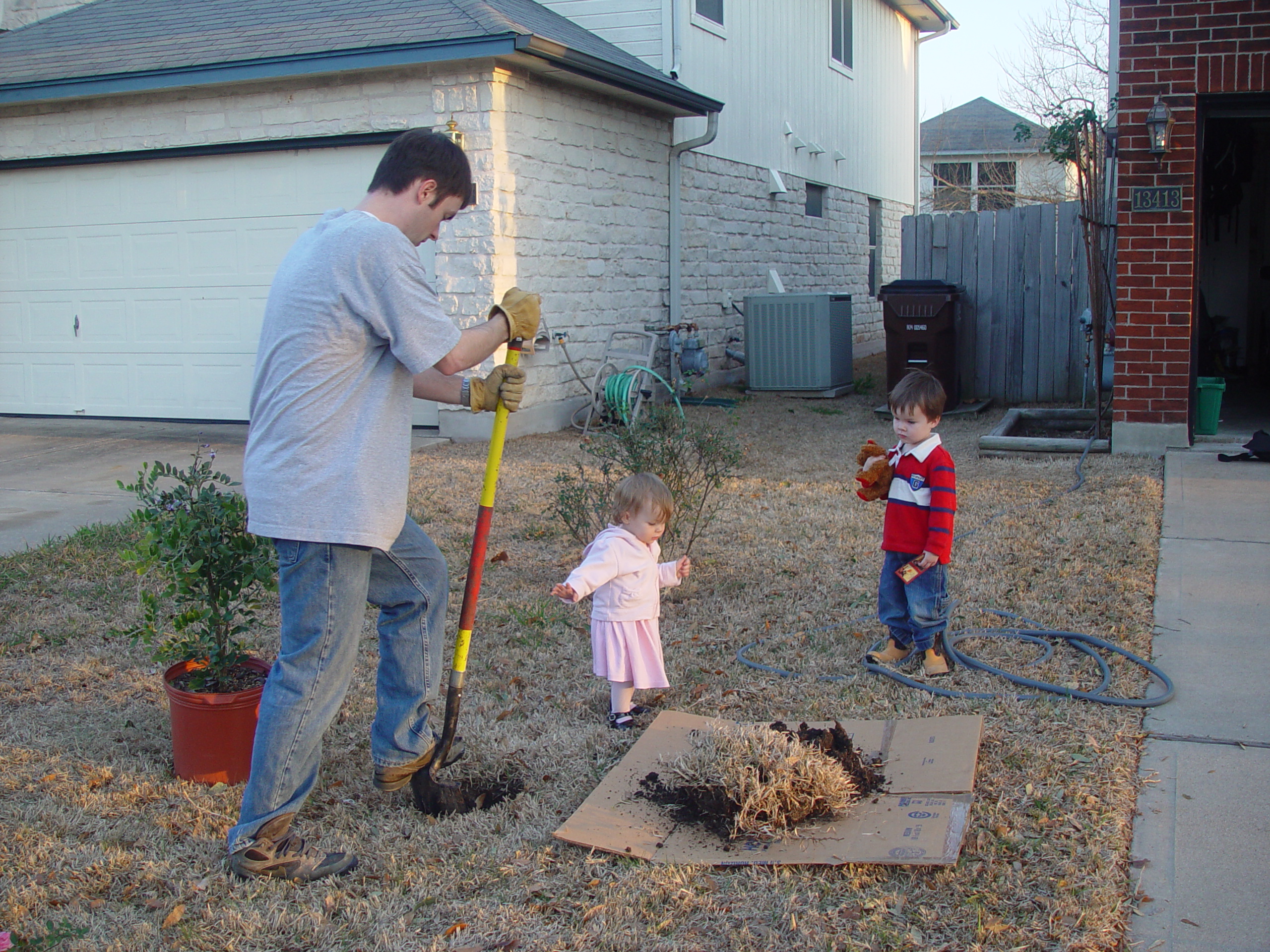 Coloring the Sidewalk w/ Ethan (Pearland, Texas), Planting Ava's Tree