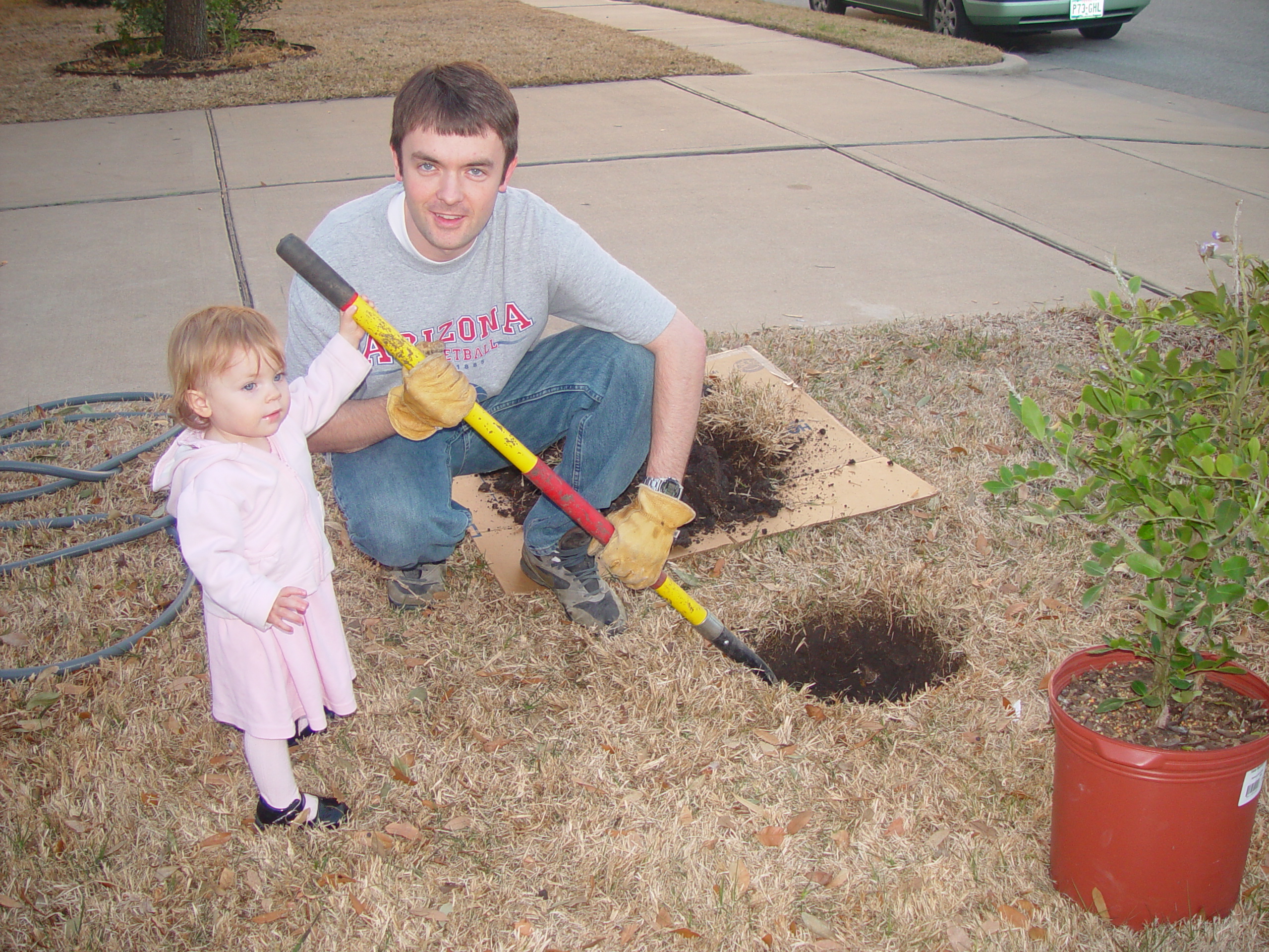 Coloring the Sidewalk w/ Ethan (Pearland, Texas), Planting Ava's Tree