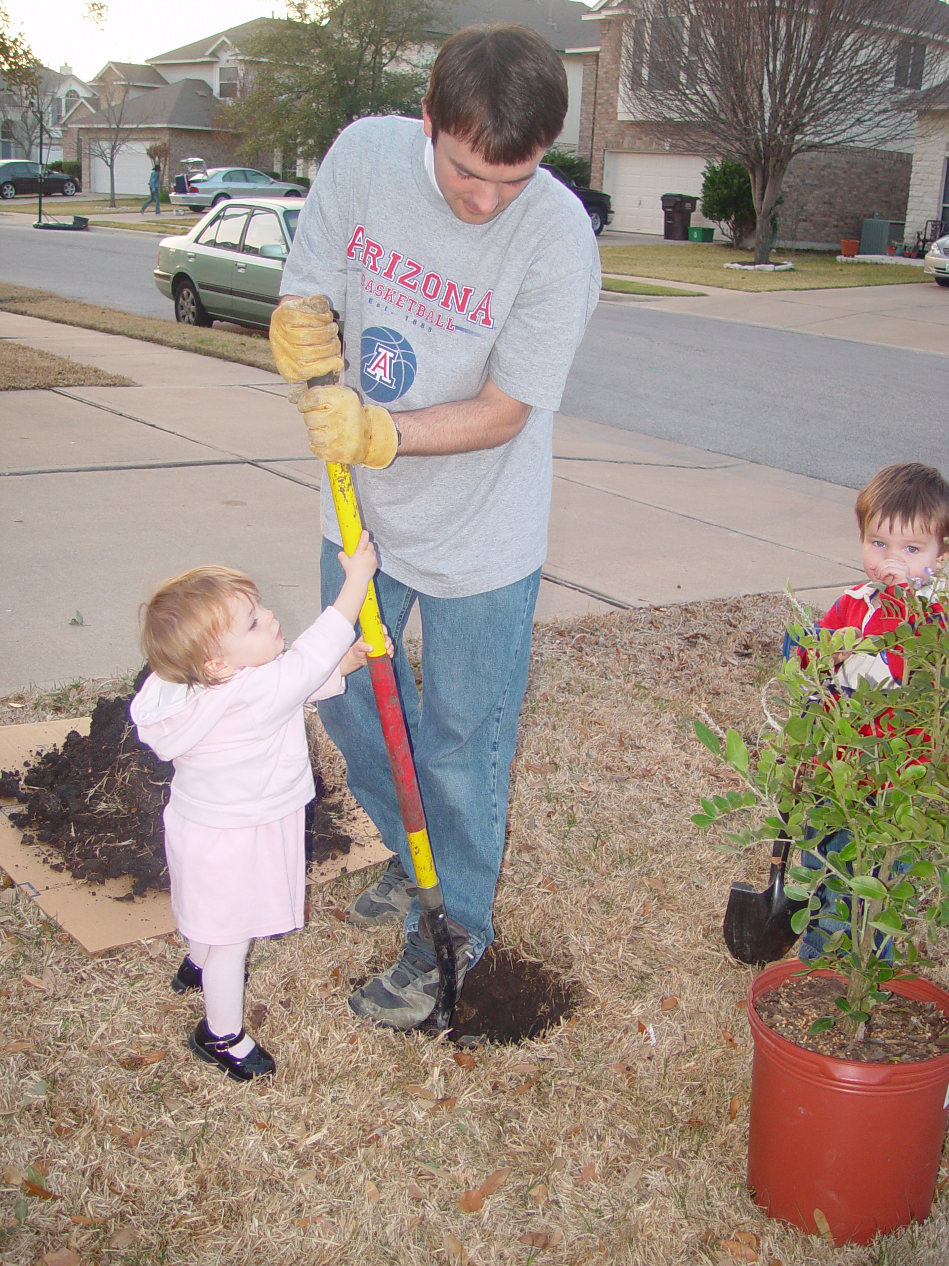 Coloring the Sidewalk w/ Ethan (Pearland, Texas), Planting Ava's Tree