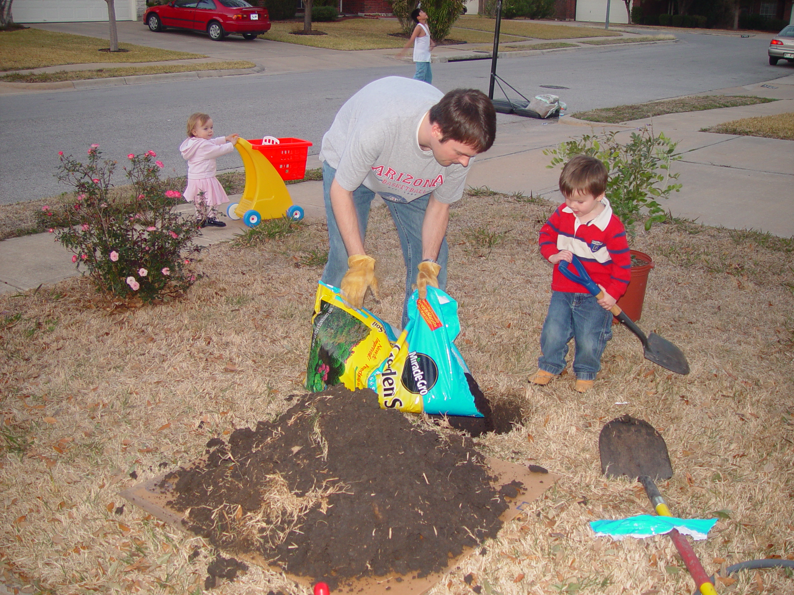 Coloring the Sidewalk w/ Ethan (Pearland, Texas), Planting Ava's Tree