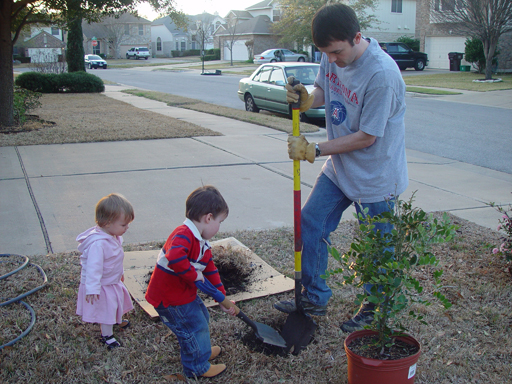 Coloring the Sidewalk w/ Ethan (Pearland, Texas), Planting Ava's Tree