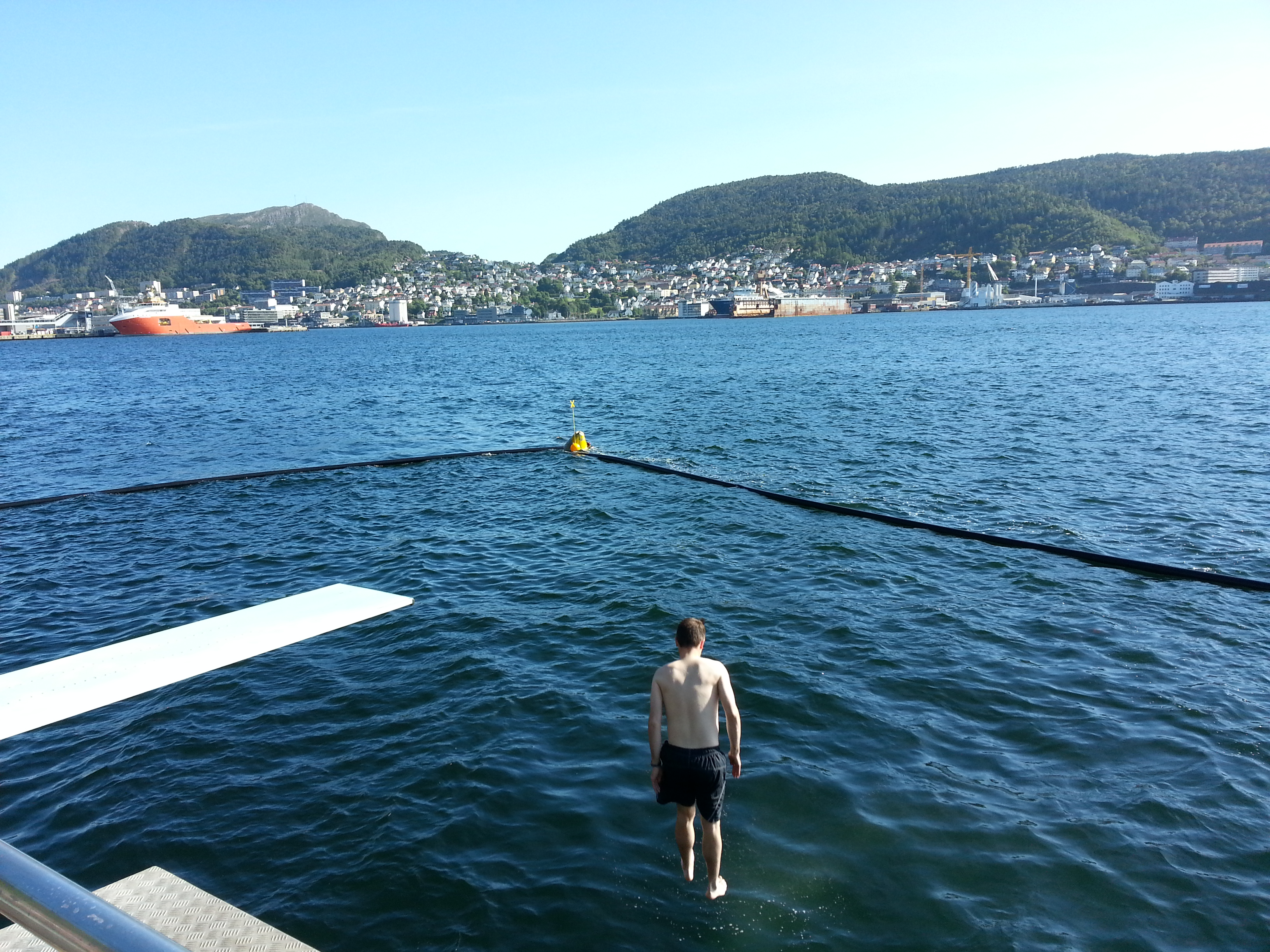 2014 Europe Trip Day 22 - Norway (Bergen: Fish Cakes, Fløibanen Funicular (Cable Railway up Mountain), Canoeing on Skomakerdiket Lake, Fisketorget (The Fish Market), Bryggen Wharf, Nordnes Seawater Pool, Jumping into the North Sea, Nordnes Alleys)