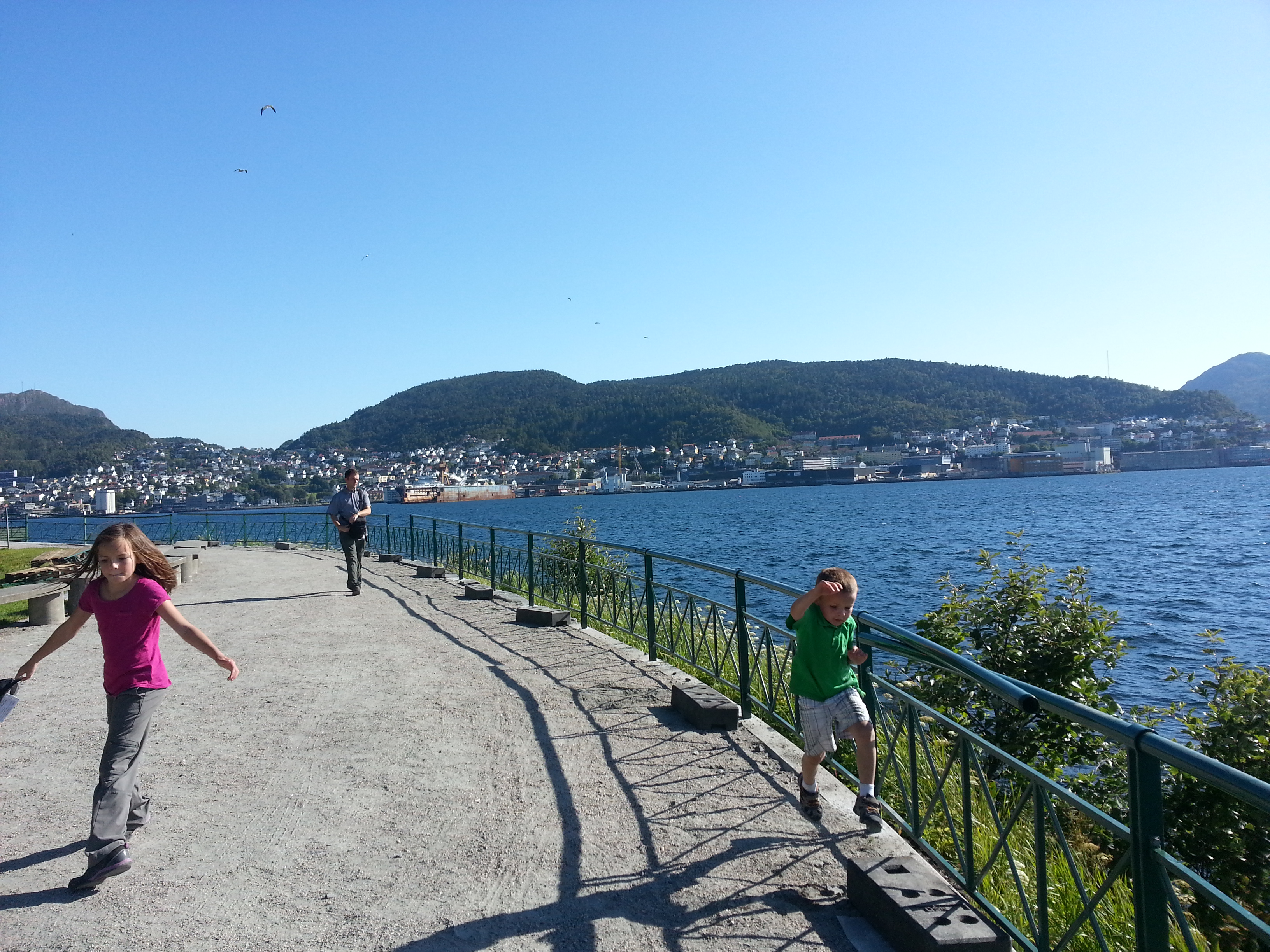 2014 Europe Trip Day 23 - Norway (Bergens Expressen City & Panorama Tour (Small Road Train), Fish Market Salmon and Whale, Bergen Light-Rail, Mormon church, Fantoft Stave Church, Downtown Bergen, Viking Playground, Beach)