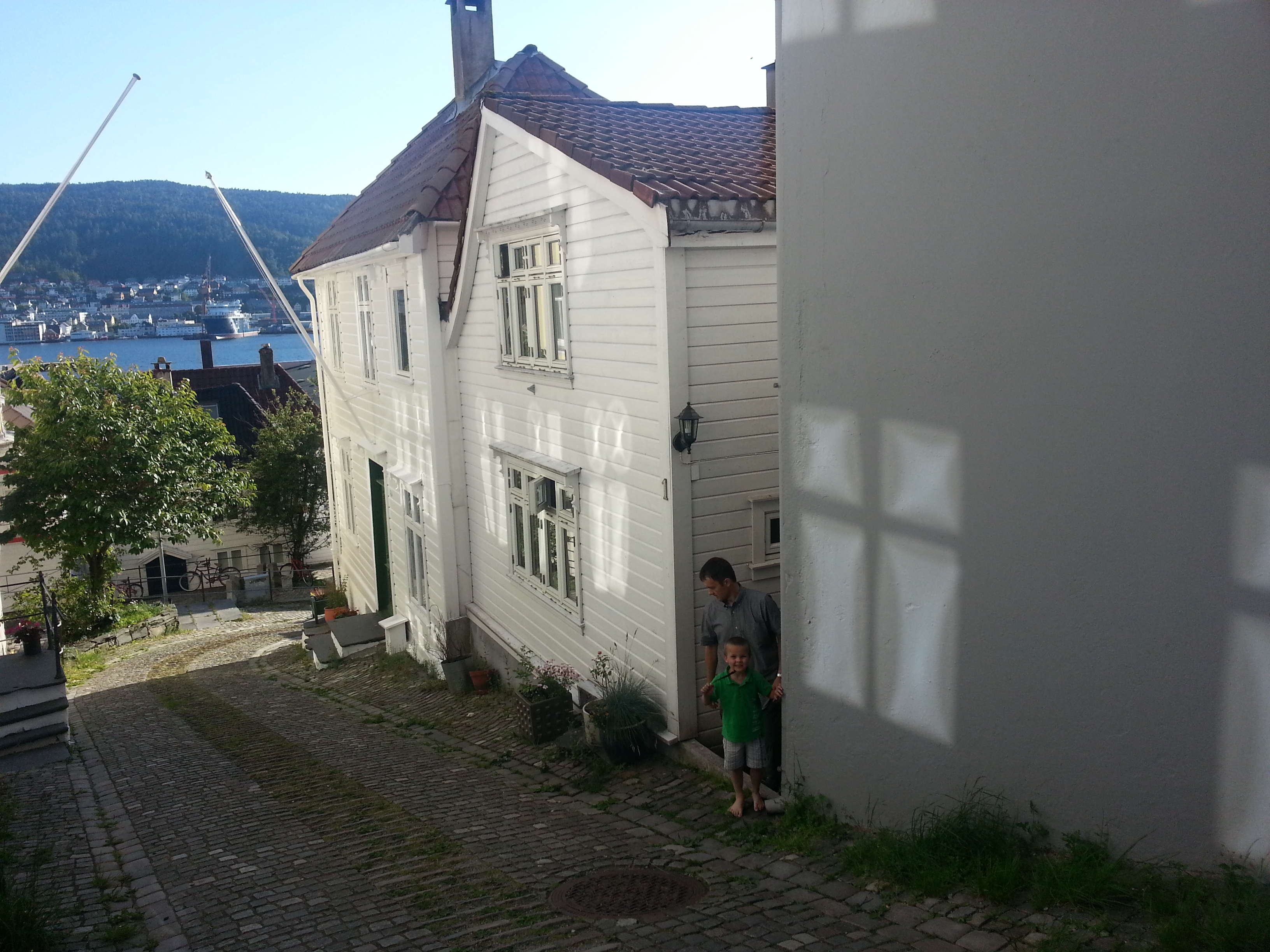 2014 Europe Trip Day 23 - Norway (Bergens Expressen City & Panorama Tour (Small Road Train), Fish Market Salmon and Whale, Bergen Light-Rail, Mormon church, Fantoft Stave Church, Downtown Bergen, Viking Playground, Beach)