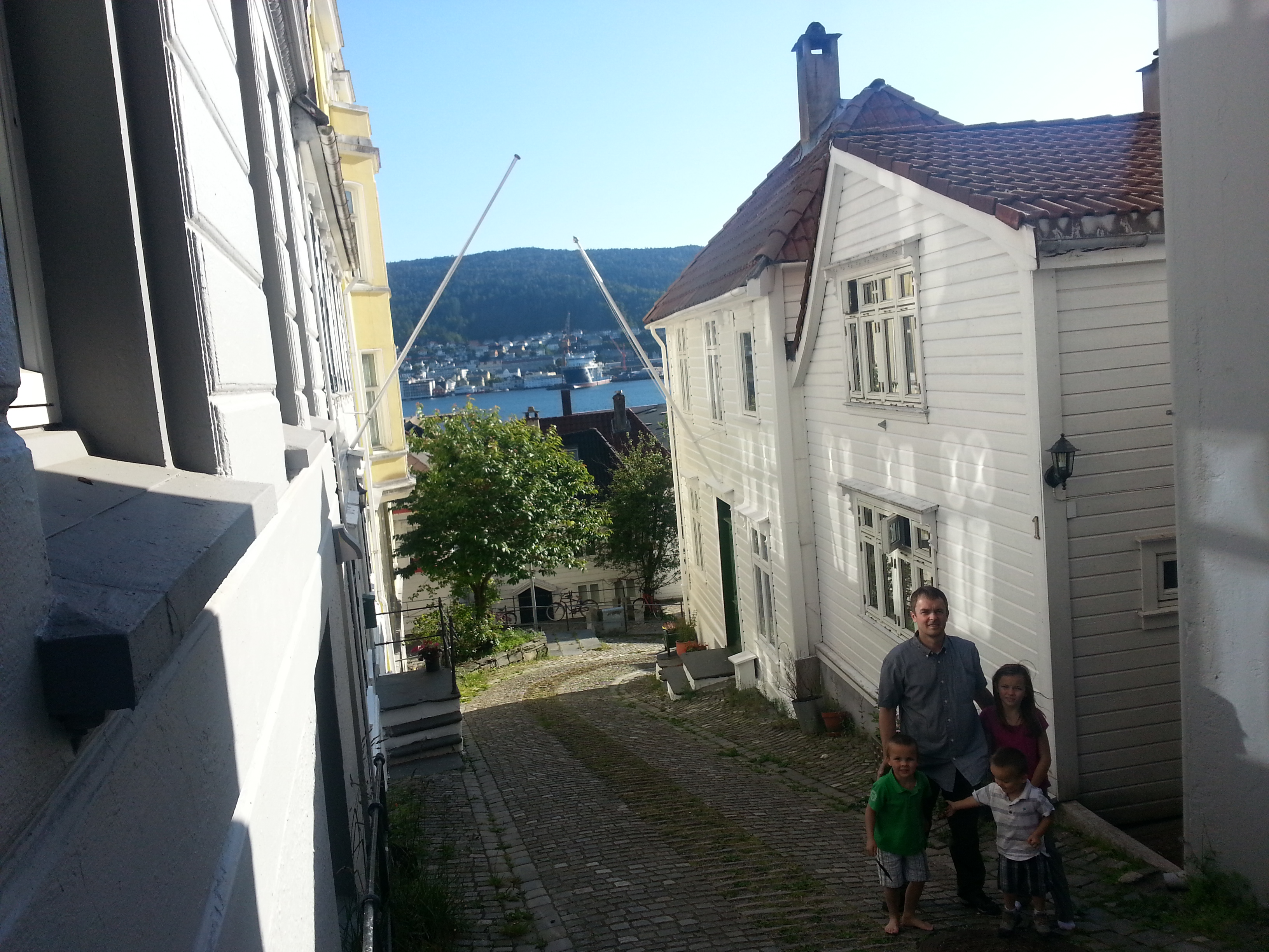 2014 Europe Trip Day 23 - Norway (Bergens Expressen City & Panorama Tour (Small Road Train), Fish Market Salmon and Whale, Bergen Light-Rail, Mormon church, Fantoft Stave Church, Downtown Bergen, Viking Playground, Beach)