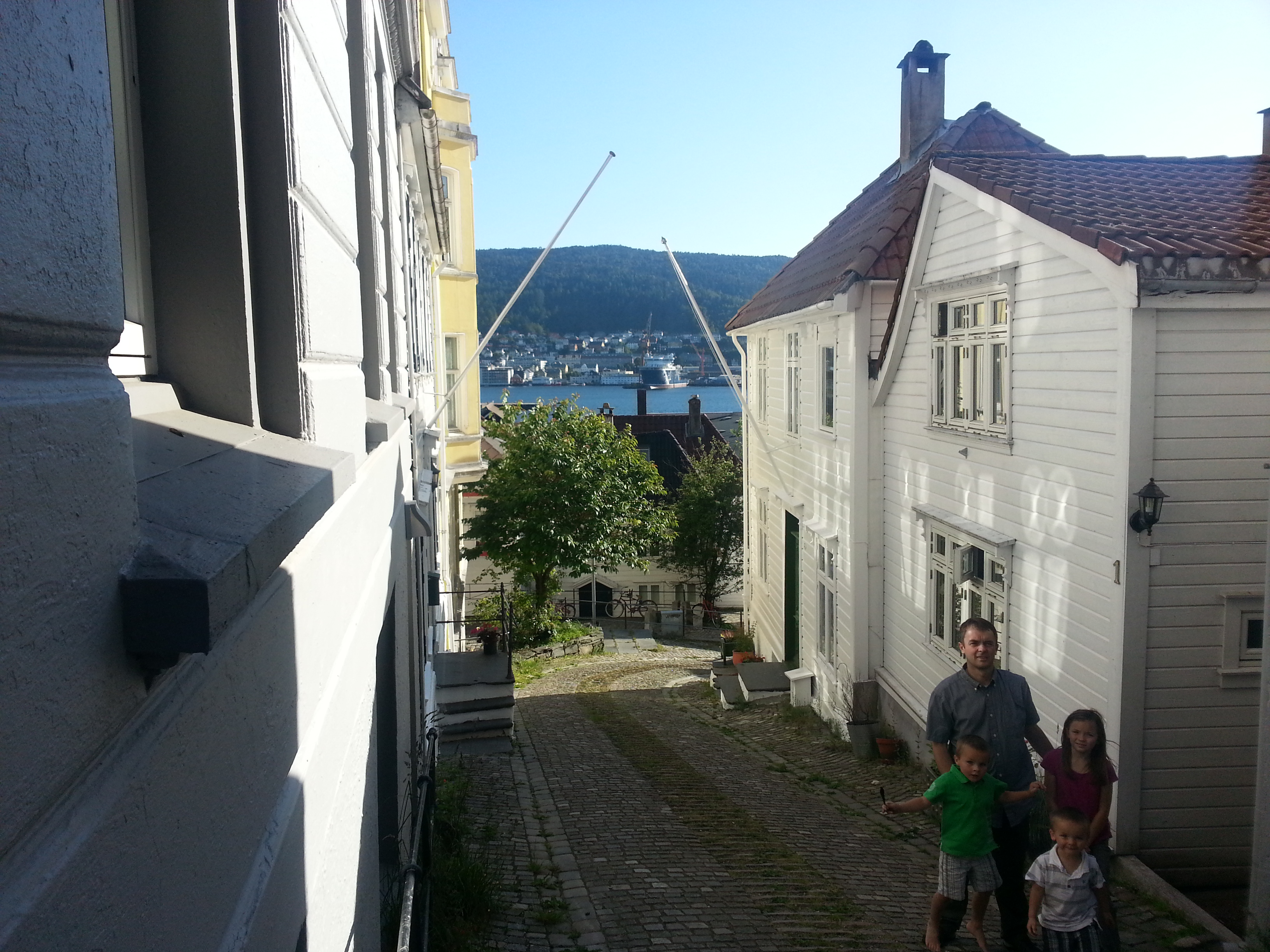 2014 Europe Trip Day 23 - Norway (Bergens Expressen City & Panorama Tour (Small Road Train), Fish Market Salmon and Whale, Bergen Light-Rail, Mormon church, Fantoft Stave Church, Downtown Bergen, Viking Playground, Beach)