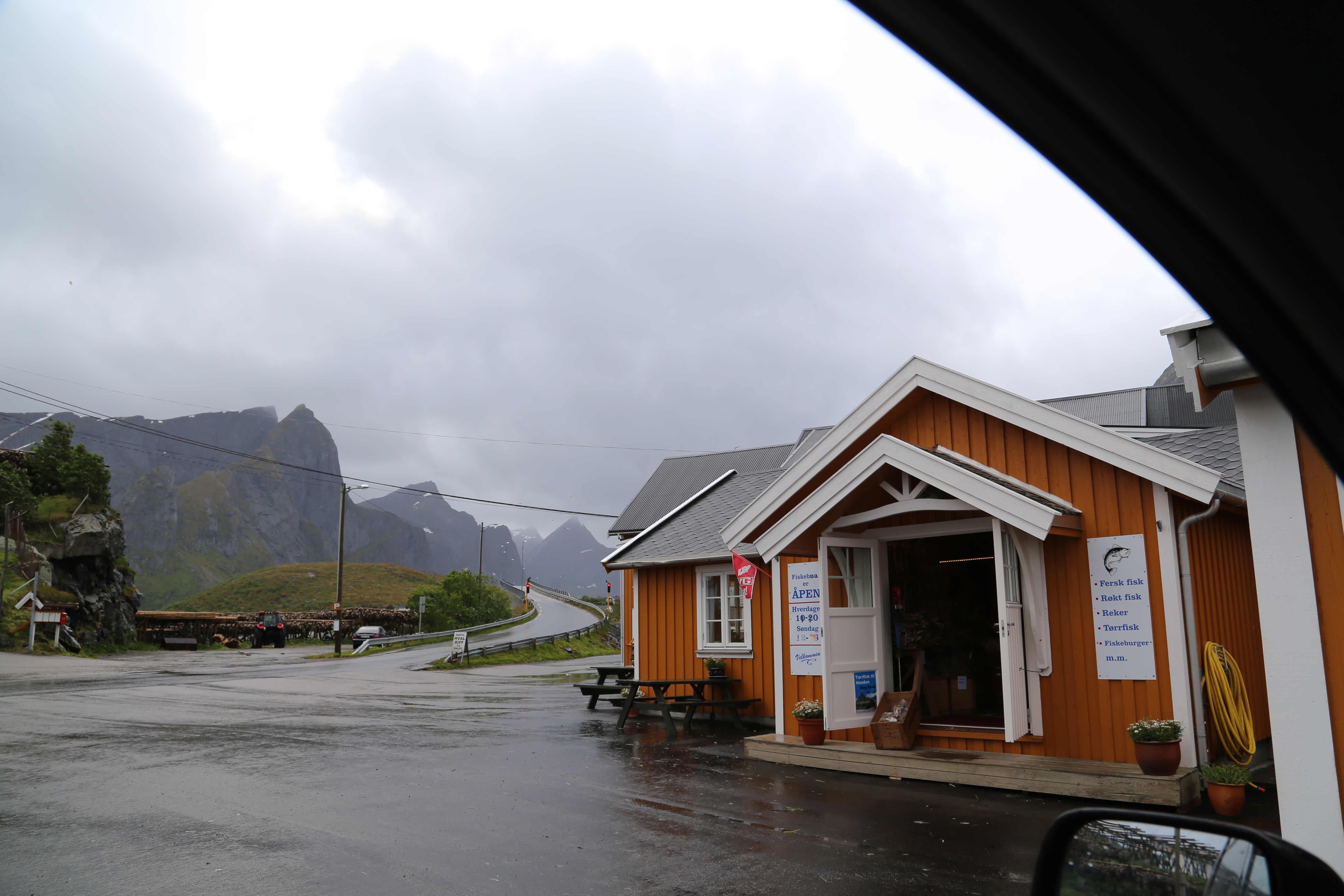 2014 Europe Trip Day 18 - Norway (Lofoten Islands: Sordal Tunnel (4 miles),  Sloverfjord Tunnel (2 miles), Chocolate Chip Rolls, Svolvaer, Lofoten Stockfish (Hanging Cod), Fishing Village Named Å, Snails, Fiskeburger (Fish Burger), Wild Reindeer) 