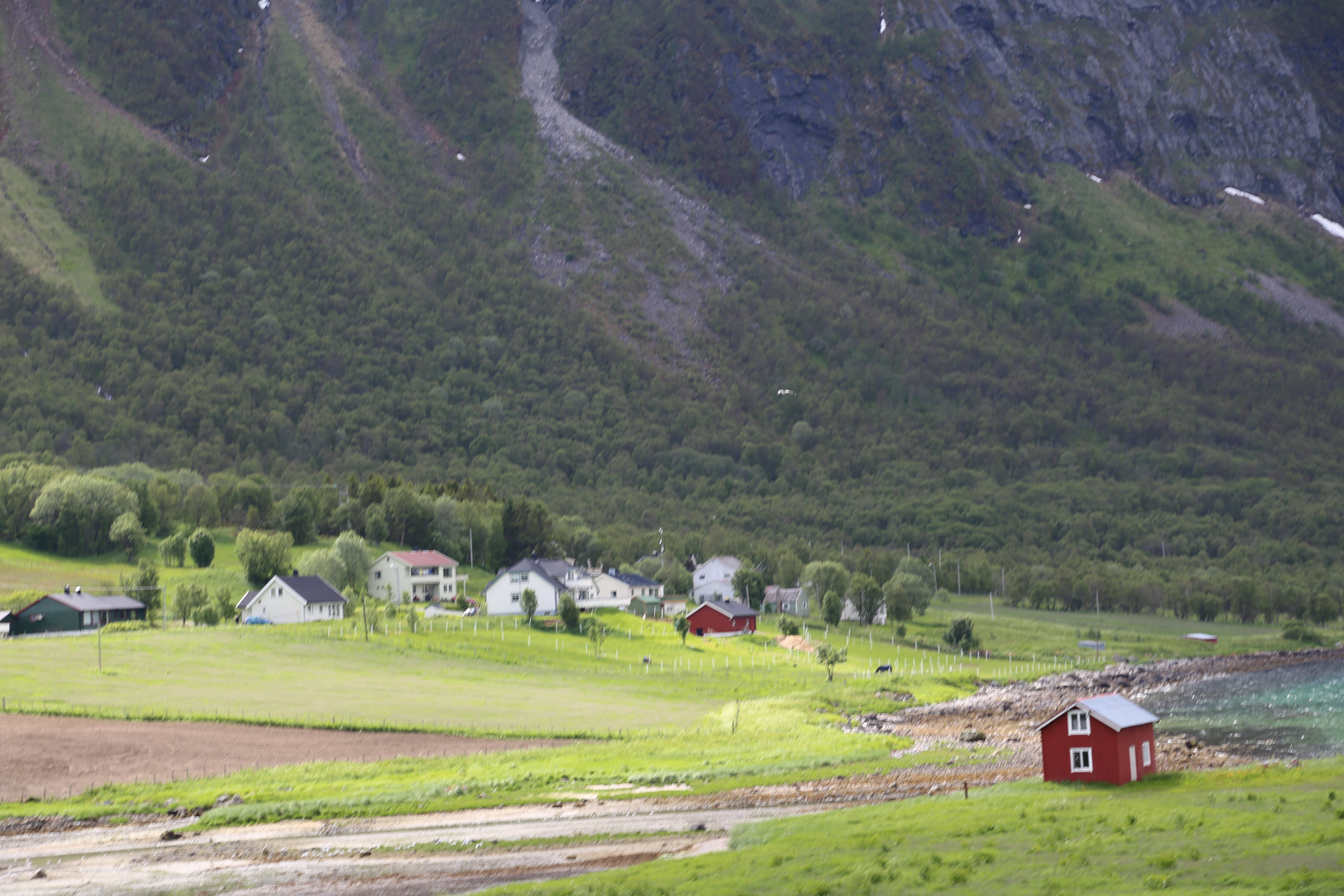 2014 Europe Trip Day 20 - Norway (Kasfjord & Aun: Midnight Sun, Aun, Home Where Andrew M. Israelsen Was Born, Where Andrew M. Israelsen Was Baptized (Kasfjordvatnet Lake), Eilertsen Farm, Harstad / Narvik Evenes Airport, Bergen Airport, 1860 Nordnes Home)