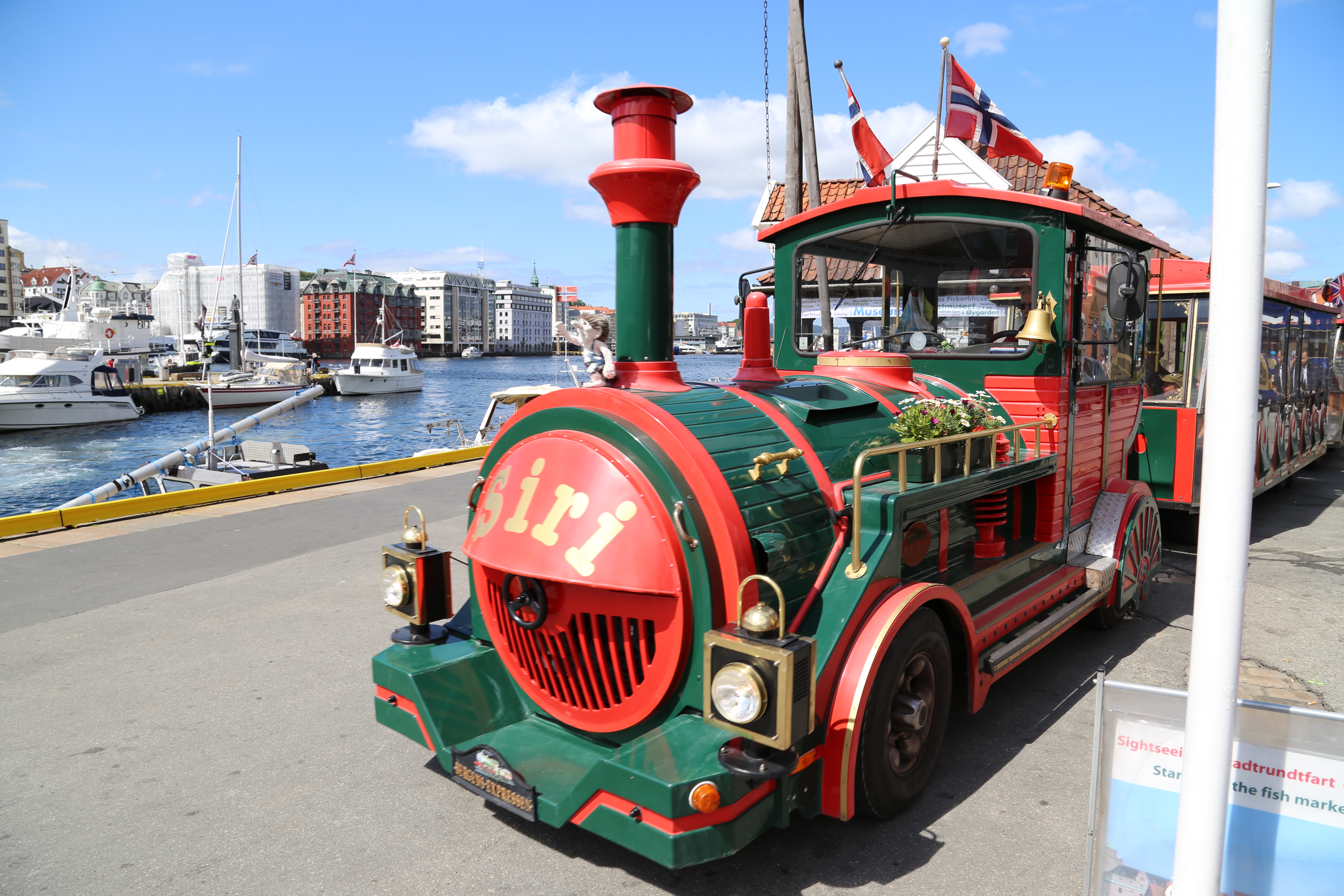 2014 Europe Trip Day 23 - Norway (Bergens Expressen City & Panorama Tour (Small Road Train), Fish Market Salmon and Whale, Bergen Light-Rail, Mormon church, Fantoft Stave Church, Downtown Bergen, Viking Playground, Beach)