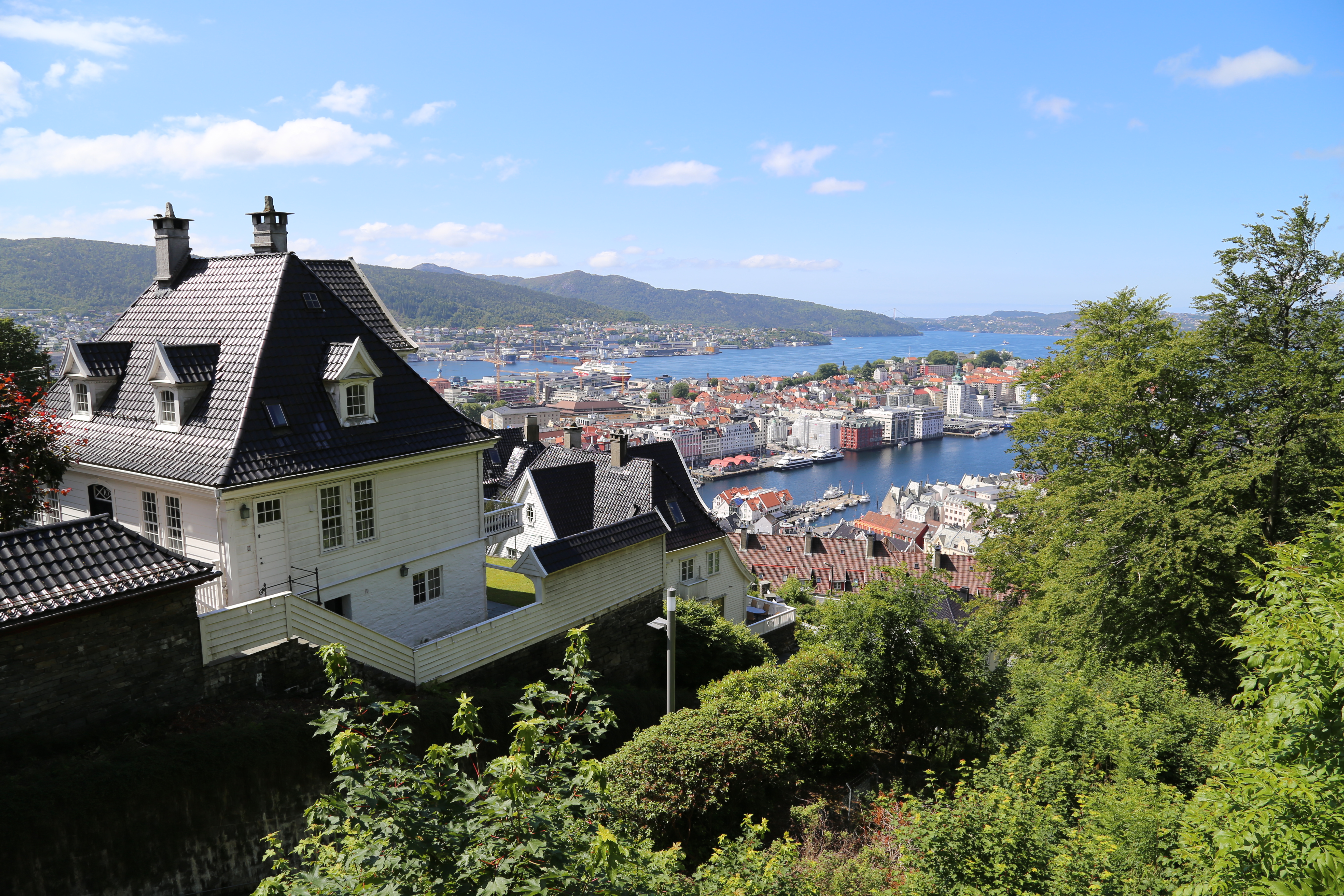 2014 Europe Trip Day 23 - Norway (Bergens Expressen City & Panorama Tour (Small Road Train), Fish Market Salmon and Whale, Bergen Light-Rail, Mormon church, Fantoft Stave Church, Downtown Bergen, Viking Playground, Beach)