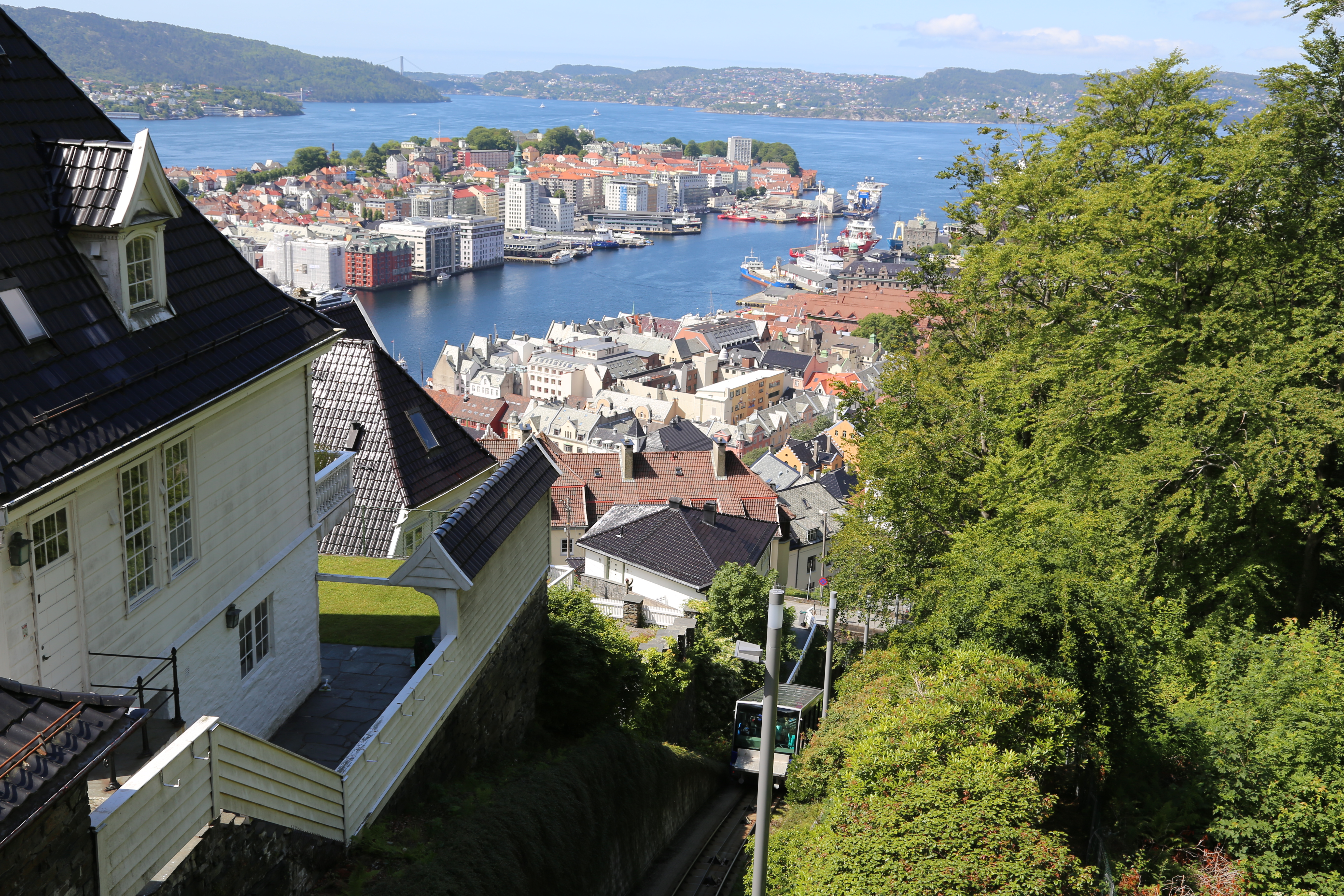 2014 Europe Trip Day 23 - Norway (Bergens Expressen City & Panorama Tour (Small Road Train), Fish Market Salmon and Whale, Bergen Light-Rail, Mormon church, Fantoft Stave Church, Downtown Bergen, Viking Playground, Beach)