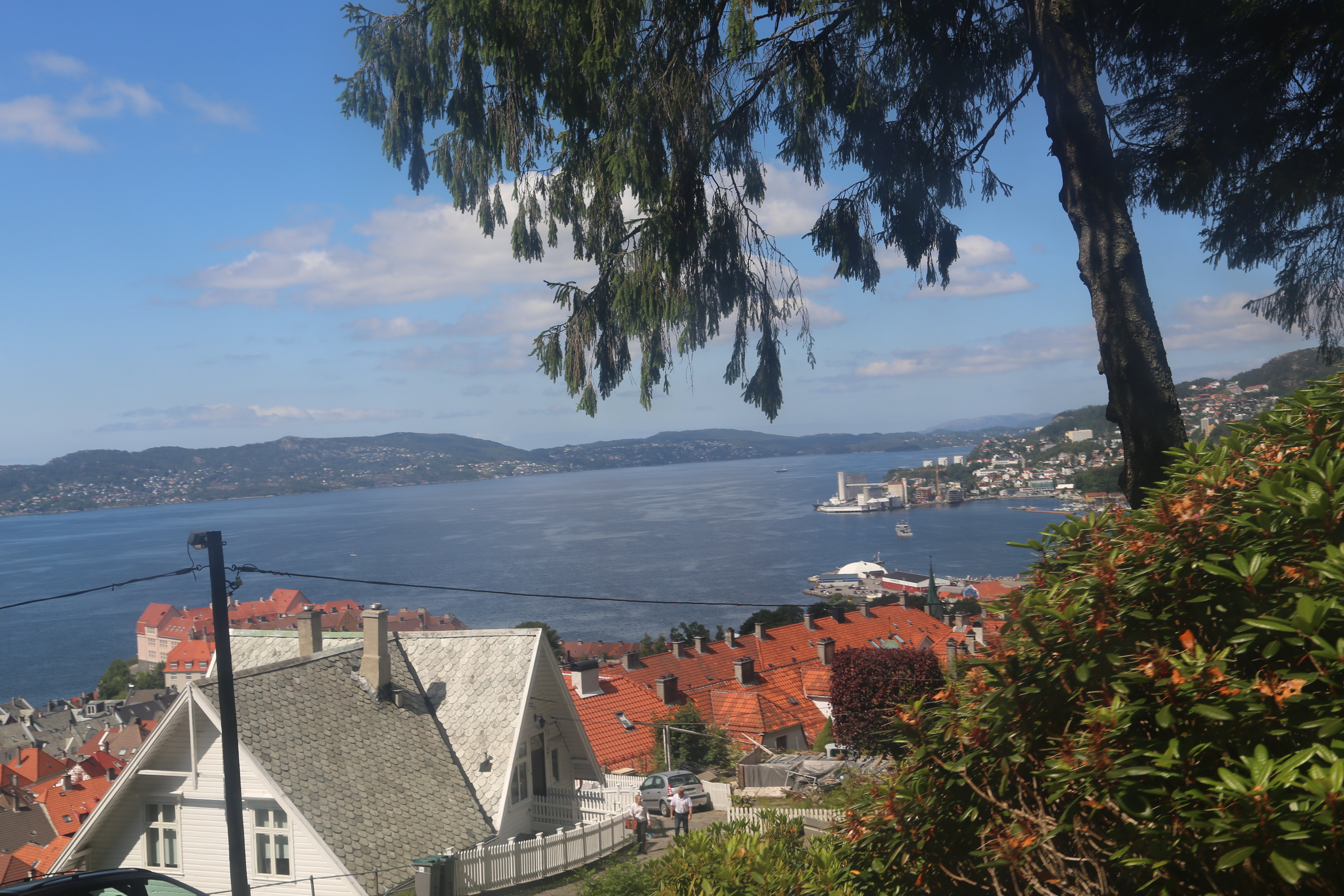 2014 Europe Trip Day 23 - Norway (Bergens Expressen City & Panorama Tour (Small Road Train), Fish Market Salmon and Whale, Bergen Light-Rail, Mormon church, Fantoft Stave Church, Downtown Bergen, Viking Playground, Beach)