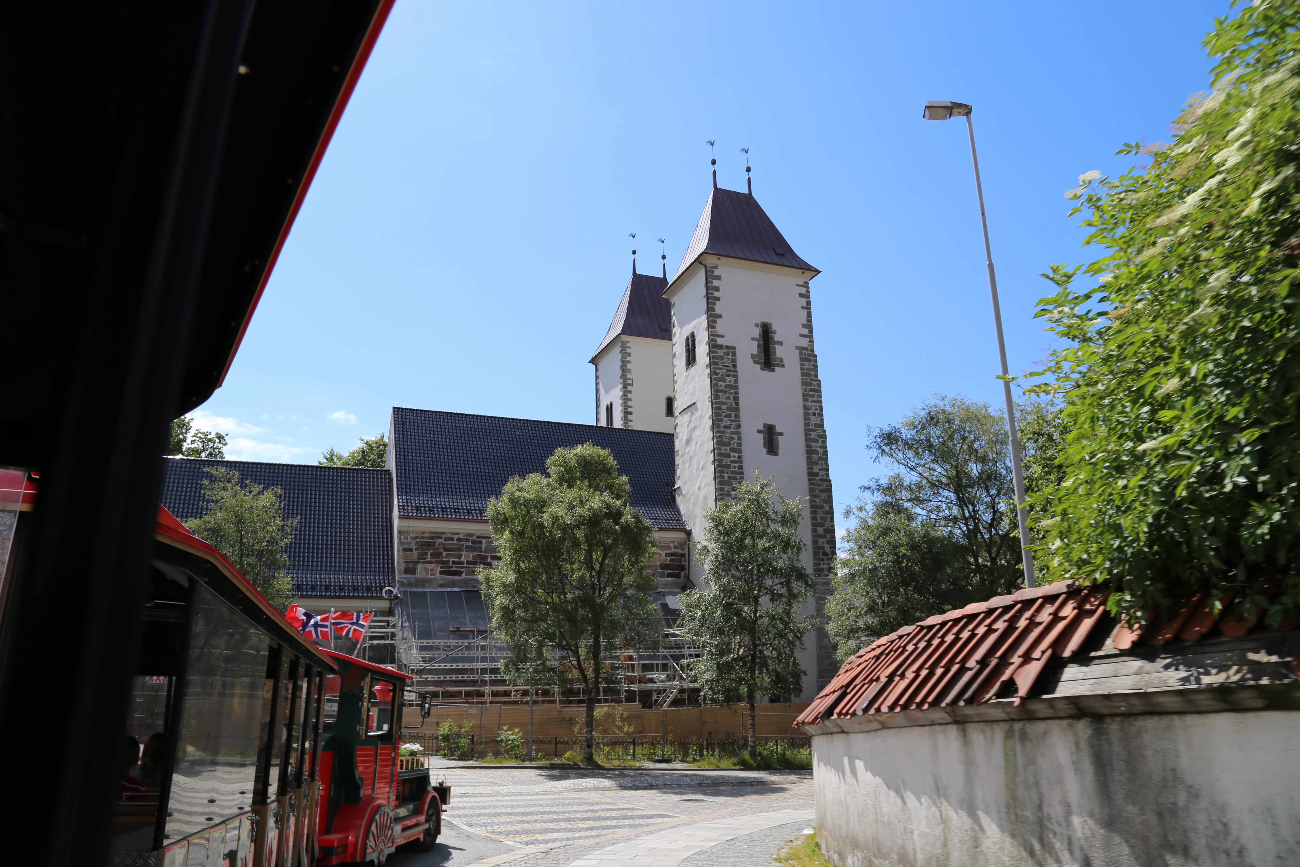 2014 Europe Trip Day 23 - Norway (Bergens Expressen City & Panorama Tour (Small Road Train), Fish Market Salmon and Whale, Bergen Light-Rail, Mormon church, Fantoft Stave Church, Downtown Bergen, Viking Playground, Beach)