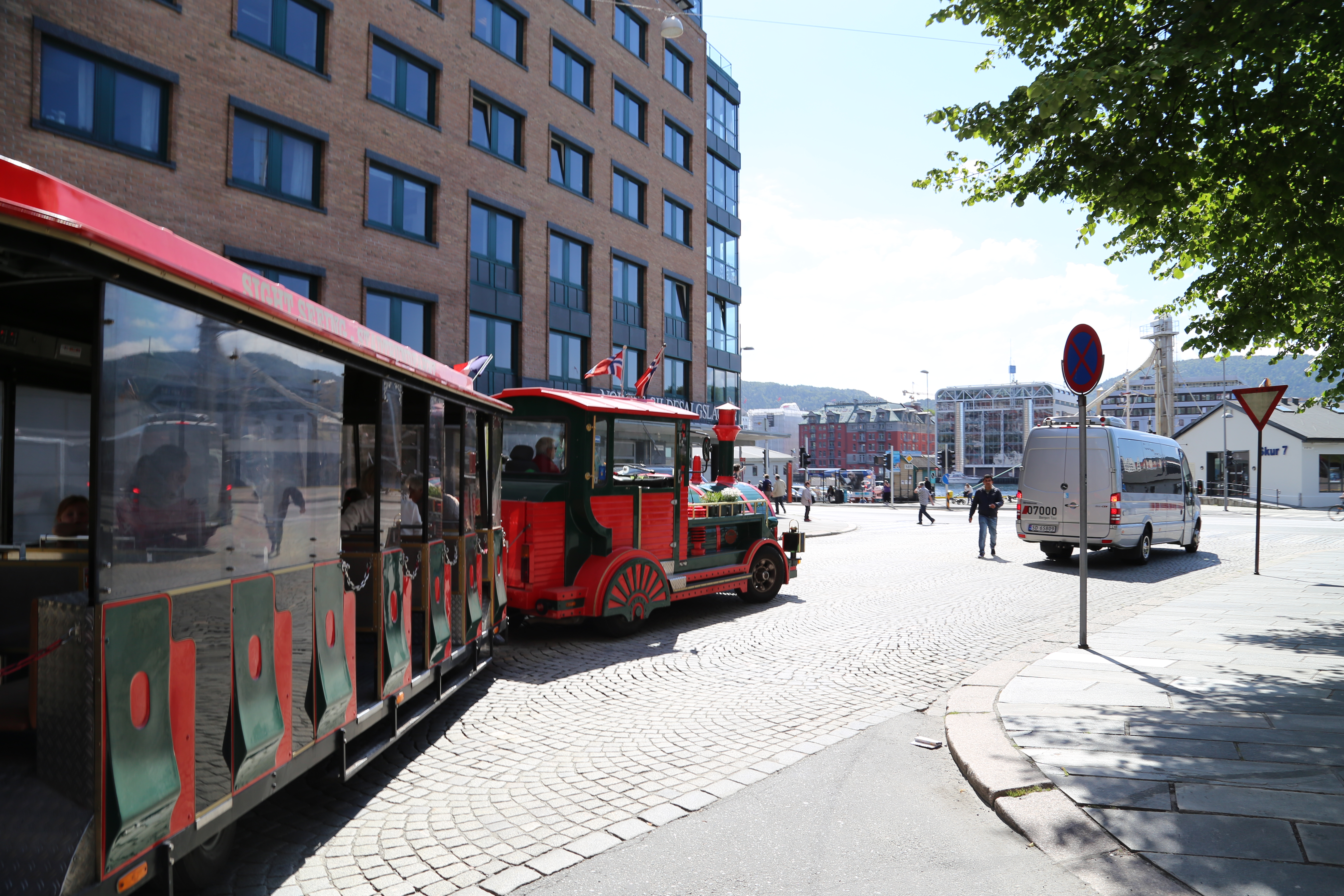 2014 Europe Trip Day 23 - Norway (Bergens Expressen City & Panorama Tour (Small Road Train), Fish Market Salmon and Whale, Bergen Light-Rail, Mormon church, Fantoft Stave Church, Downtown Bergen, Viking Playground, Beach)