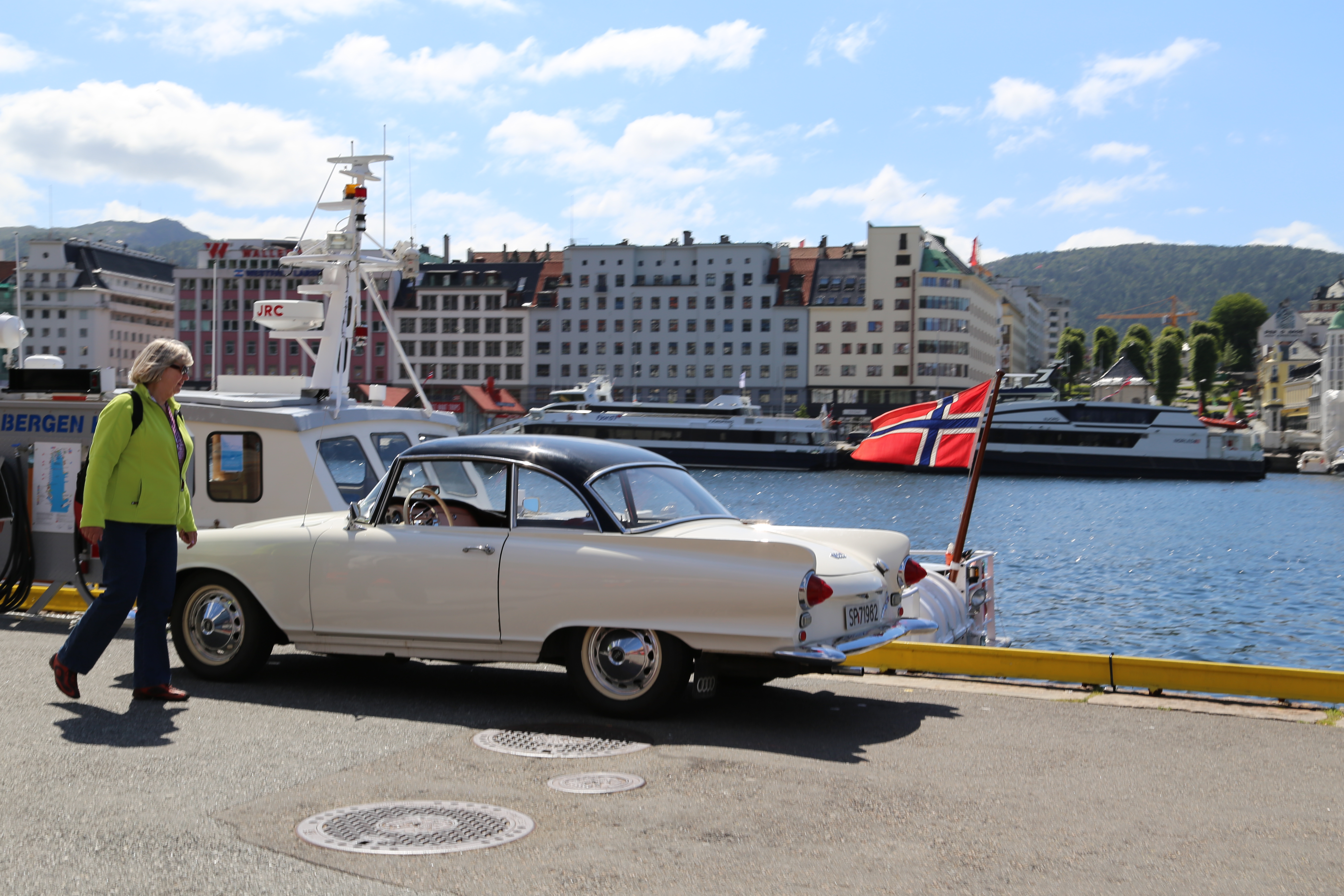 2014 Europe Trip Day 23 - Norway (Bergens Expressen City & Panorama Tour (Small Road Train), Fish Market Salmon and Whale, Bergen Light-Rail, Mormon church, Fantoft Stave Church, Downtown Bergen, Viking Playground, Beach)