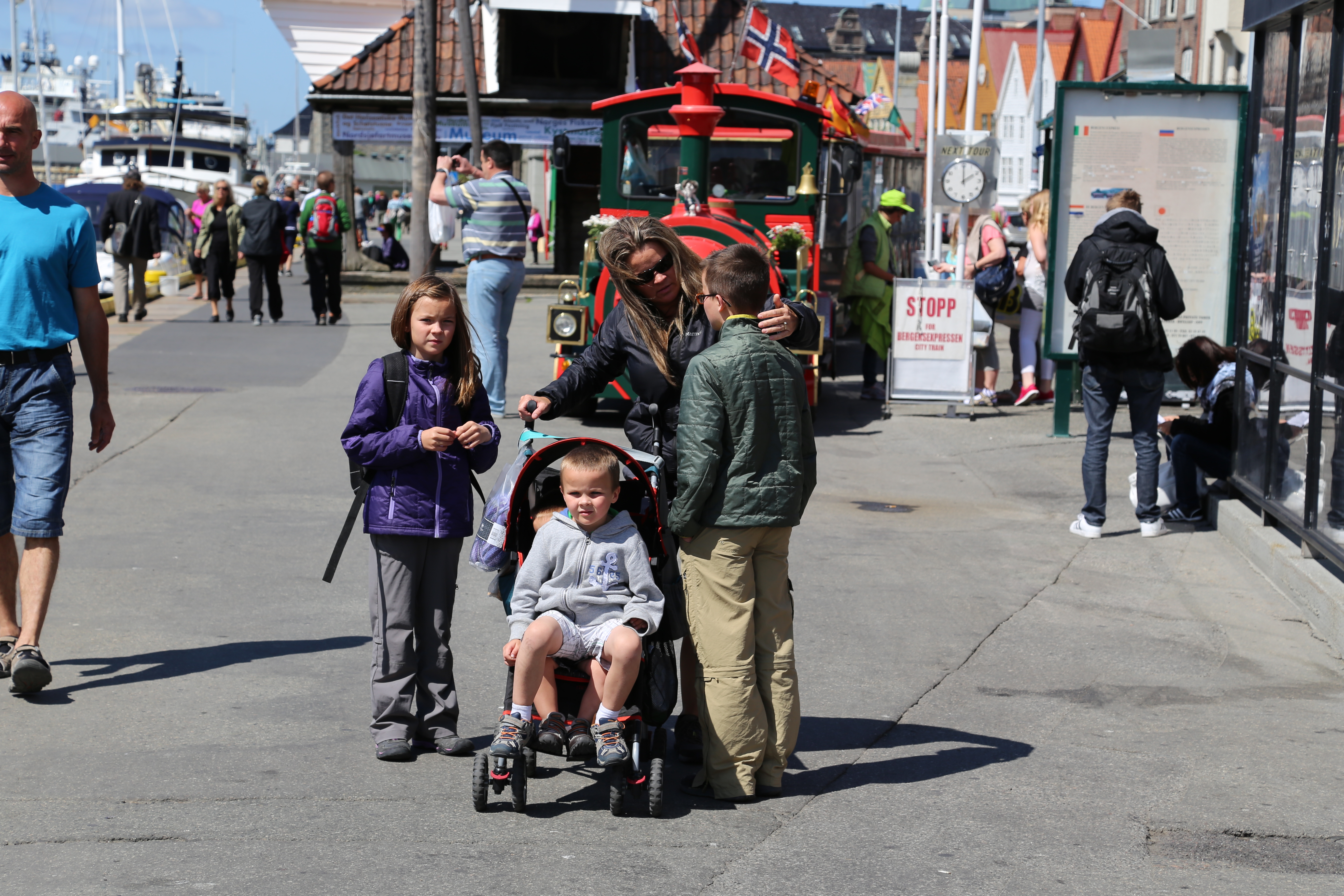 2014 Europe Trip Day 23 - Norway (Bergens Expressen City & Panorama Tour (Small Road Train), Fish Market Salmon and Whale, Bergen Light-Rail, Mormon church, Fantoft Stave Church, Downtown Bergen, Viking Playground, Beach)