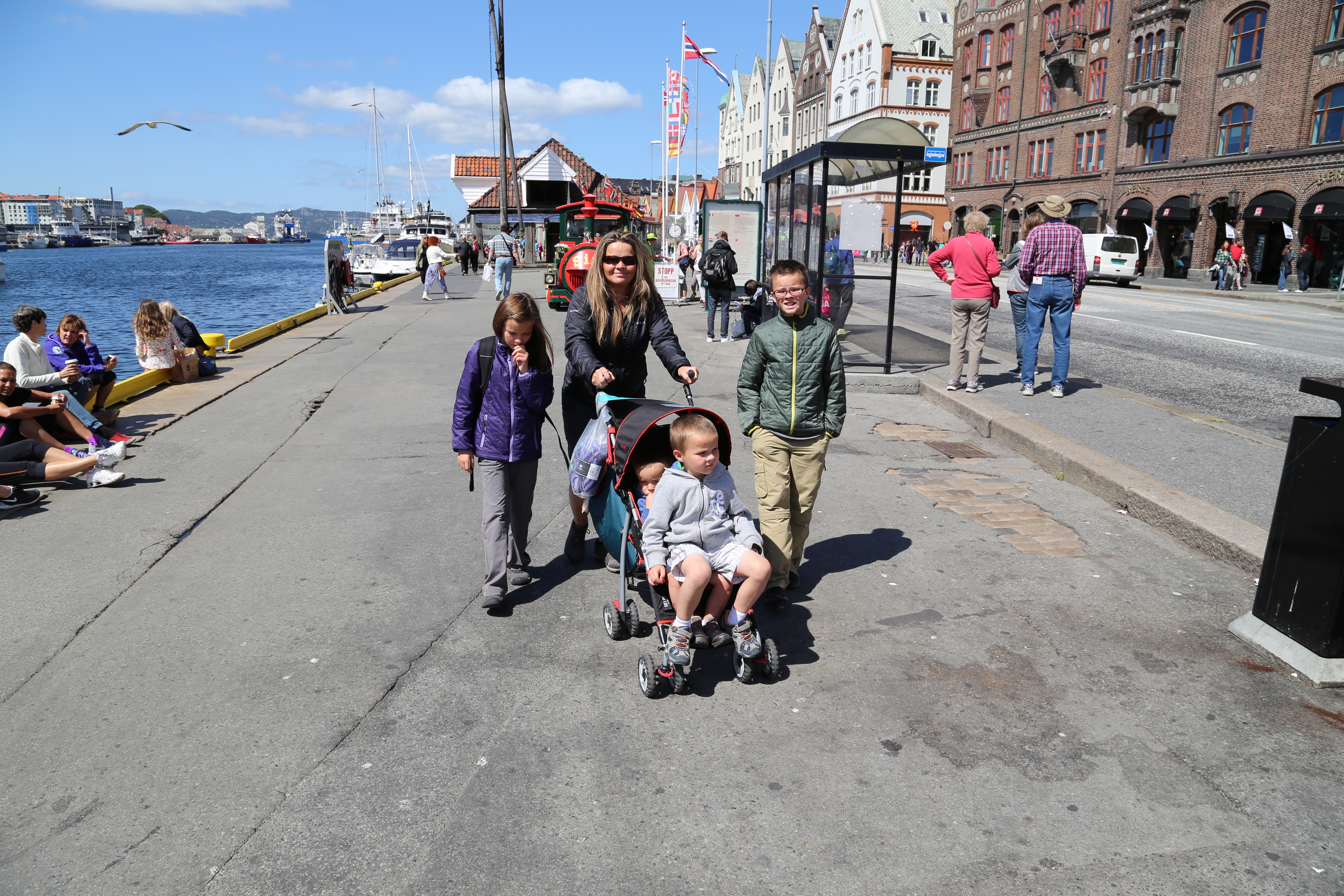 2014 Europe Trip Day 23 - Norway (Bergens Expressen City & Panorama Tour (Small Road Train), Fish Market Salmon and Whale, Bergen Light-Rail, Mormon church, Fantoft Stave Church, Downtown Bergen, Viking Playground, Beach)