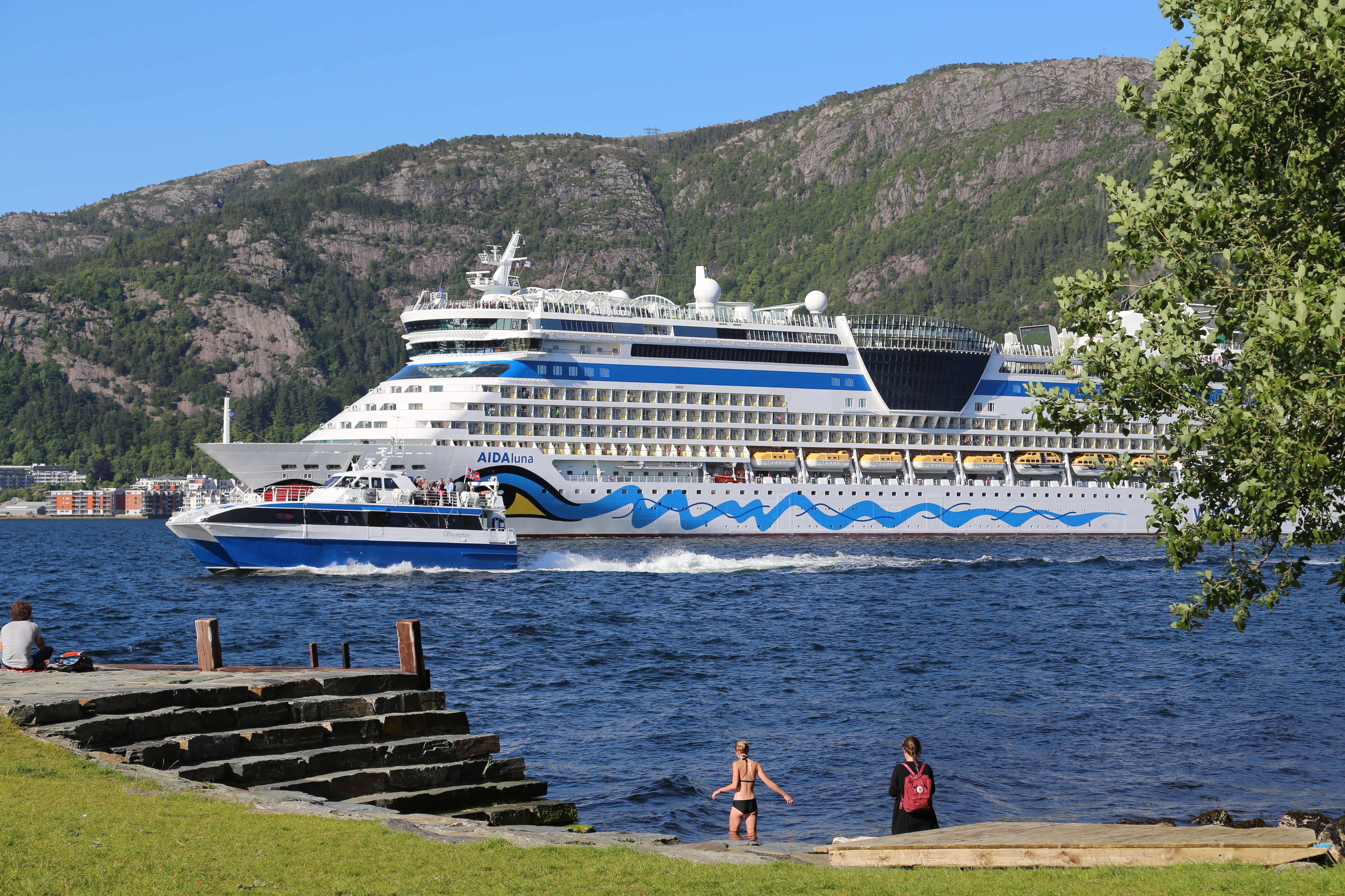 2014 Europe Trip Day 23 - Norway (Bergens Expressen City & Panorama Tour (Small Road Train), Fish Market Salmon and Whale, Bergen Light-Rail, Mormon church, Fantoft Stave Church, Downtown Bergen, Viking Playground, Beach)