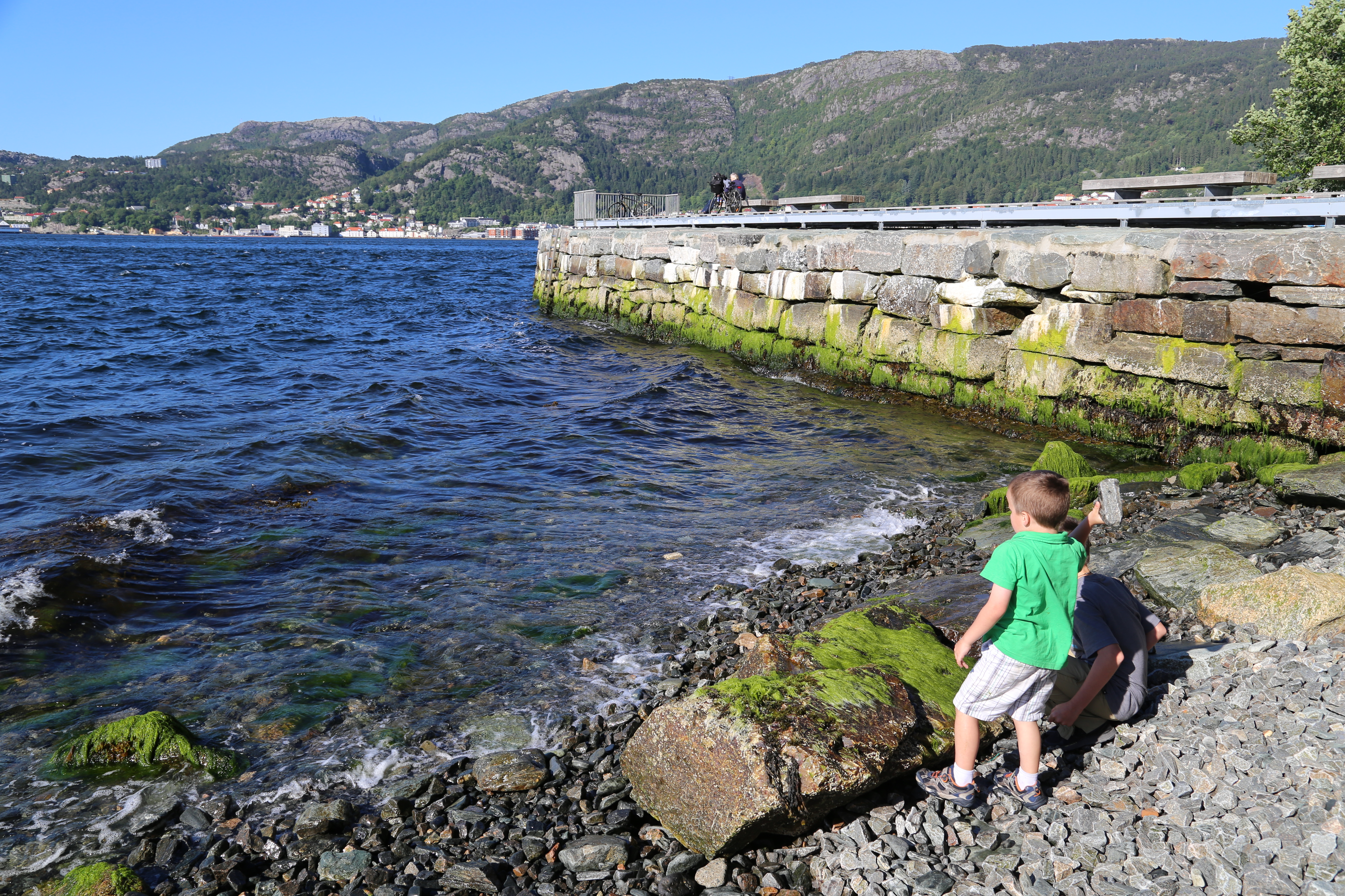 2014 Europe Trip Day 23 - Norway (Bergens Expressen City & Panorama Tour (Small Road Train), Fish Market Salmon and Whale, Bergen Light-Rail, Mormon church, Fantoft Stave Church, Downtown Bergen, Viking Playground, Beach)