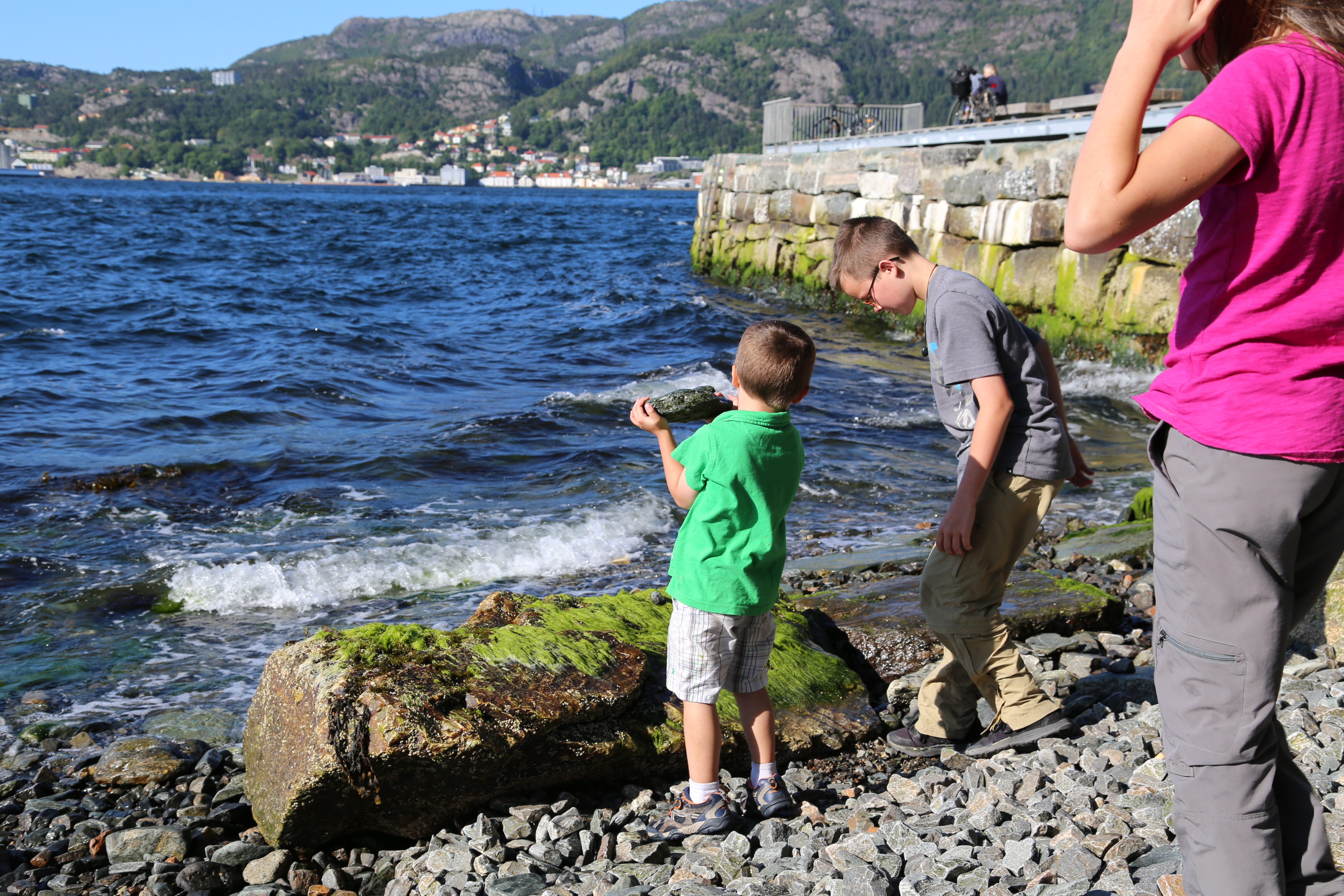 2014 Europe Trip Day 23 - Norway (Bergens Expressen City & Panorama Tour (Small Road Train), Fish Market Salmon and Whale, Bergen Light-Rail, Mormon church, Fantoft Stave Church, Downtown Bergen, Viking Playground, Beach)