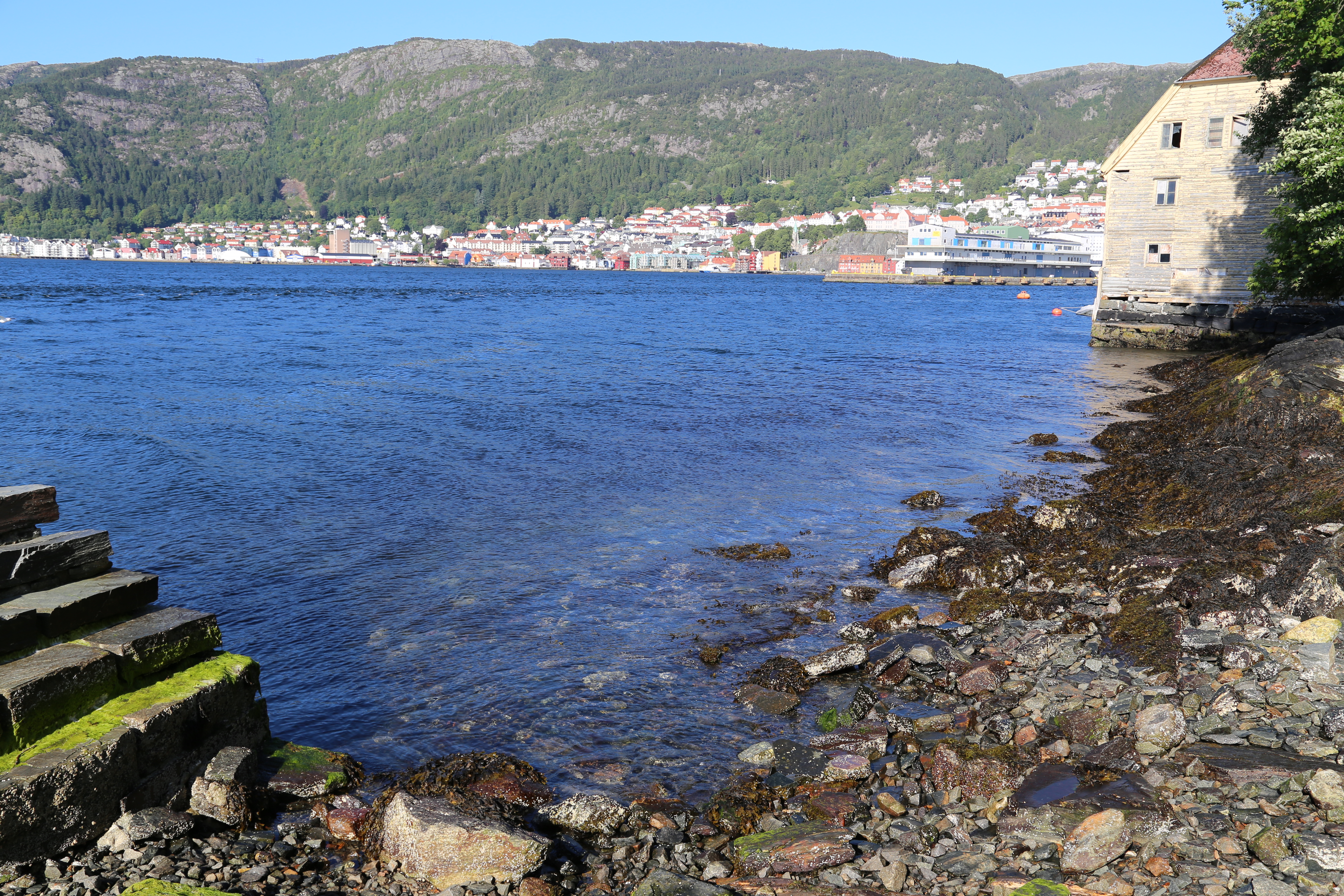 2014 Europe Trip Day 23 - Norway (Bergens Expressen City & Panorama Tour (Small Road Train), Fish Market Salmon and Whale, Bergen Light-Rail, Mormon church, Fantoft Stave Church, Downtown Bergen, Viking Playground, Beach)