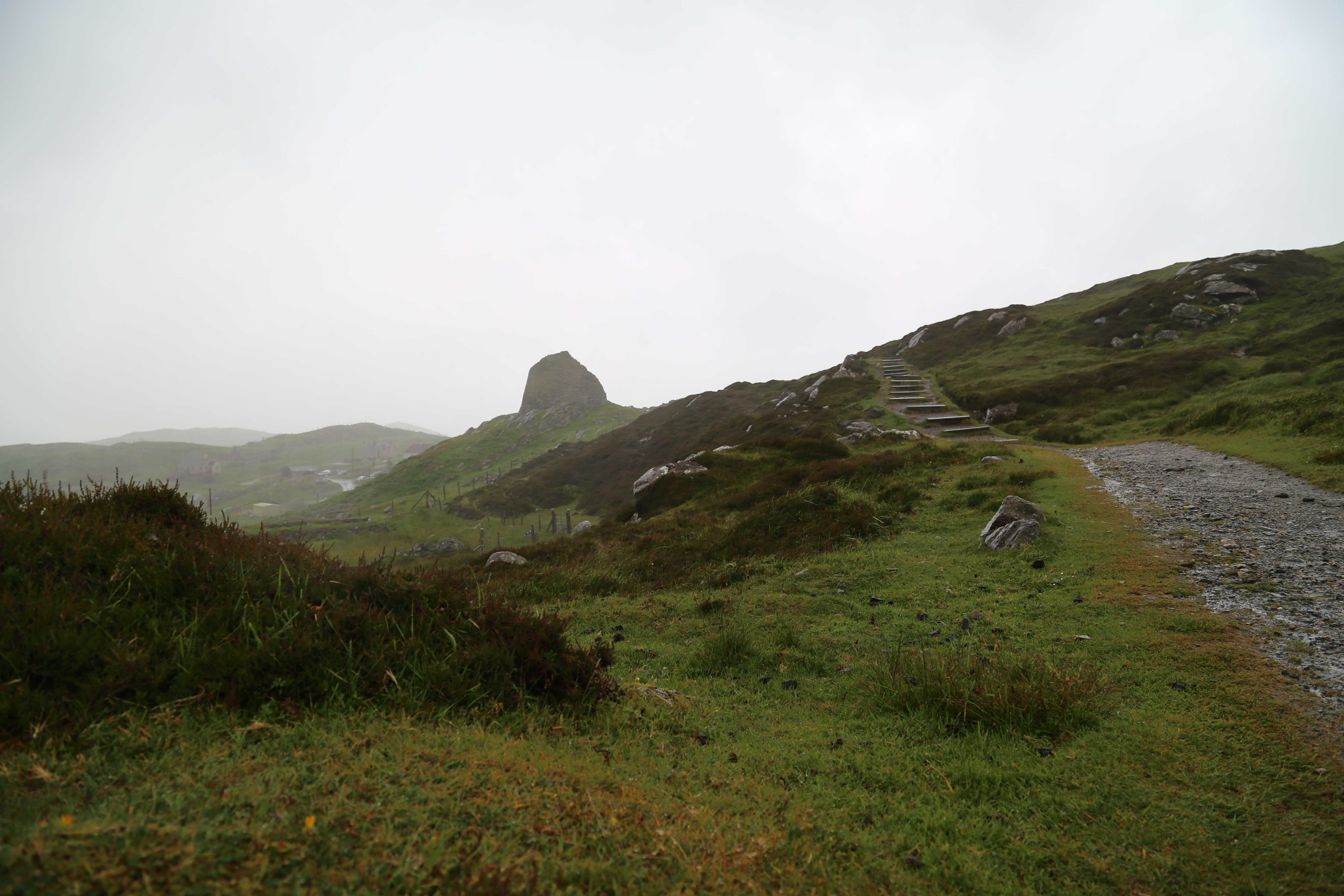 2014 Europe Trip Day 29 - Scotland (Callanish Standing Stones, Dun Carloway Broch, Gearrannan Blackhouse Village, Harris Tweed Weaving Loom, Dailbeag Beach, Arnol Black House, Breanish Tweed, Peat, Steinacleit, Bridge to Nowhere, Traigh Mhor, Rainbow)