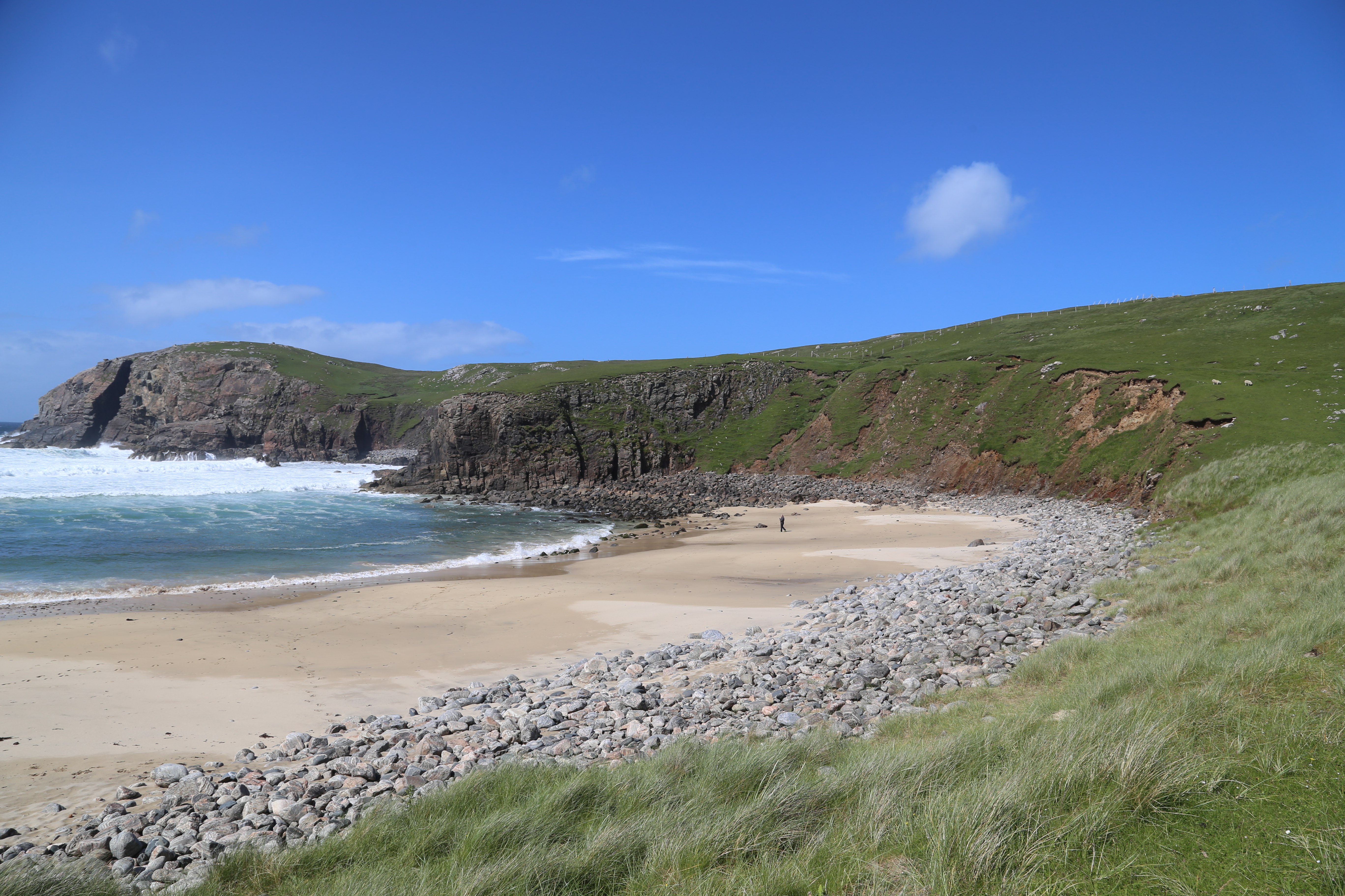 2014 Europe Trip Day 29 - Scotland (Callanish Standing Stones, Dun Carloway Broch, Gearrannan Blackhouse Village, Harris Tweed Weaving Loom, Dailbeag Beach, Arnol Black House, Breanish Tweed, Peat, Steinacleit, Bridge to Nowhere, Traigh Mhor, Rainbow)