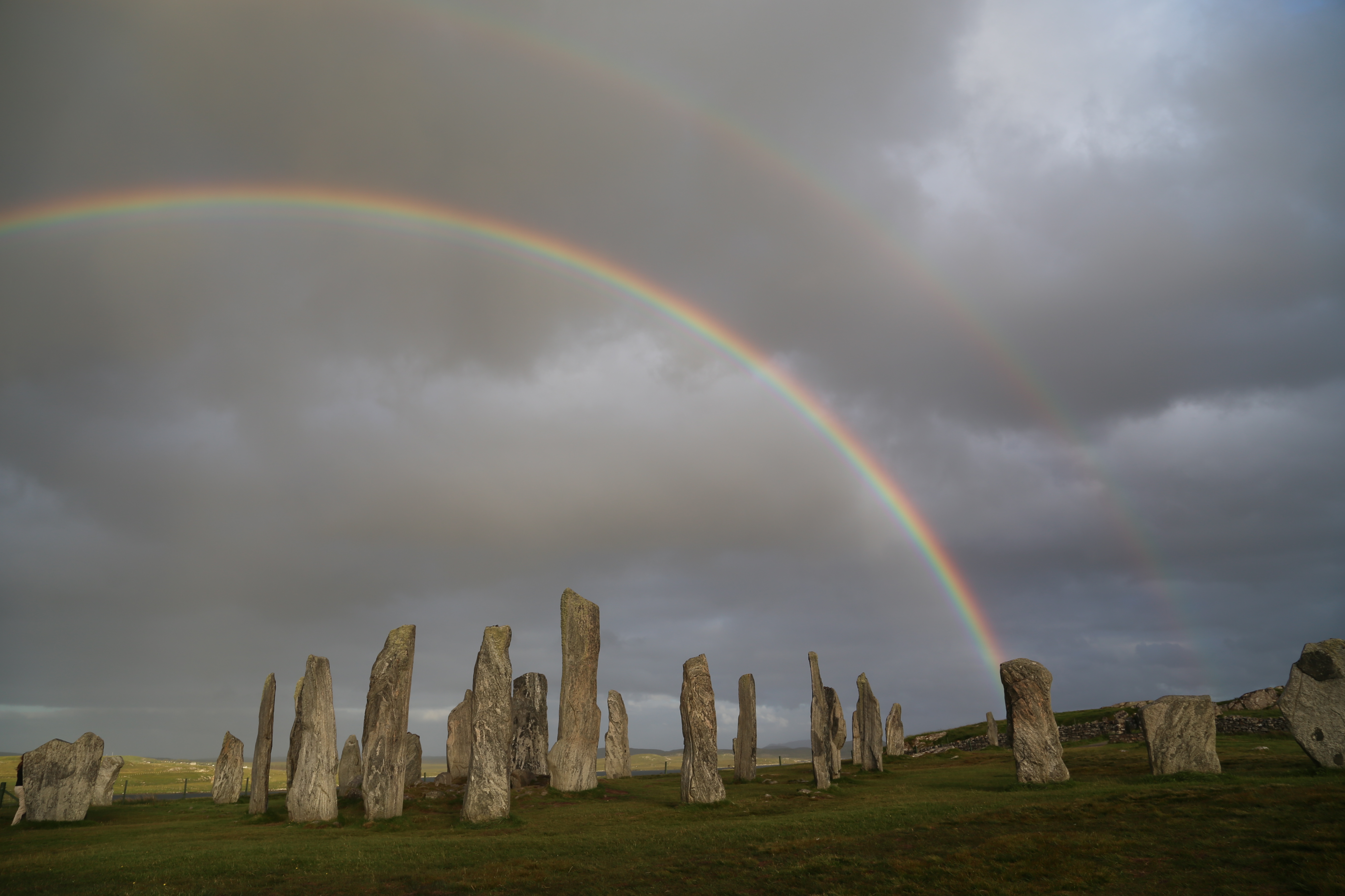 2014 Europe Trip Day 29 - Scotland (Callanish Standing Stones, Dun Carloway Broch, Gearrannan Blackhouse Village, Harris Tweed Weaving Loom, Dailbeag Beach, Arnol Black House, Breanish Tweed, Peat, Steinacleit, Bridge to Nowhere, Traigh Mhor, Rainbow)