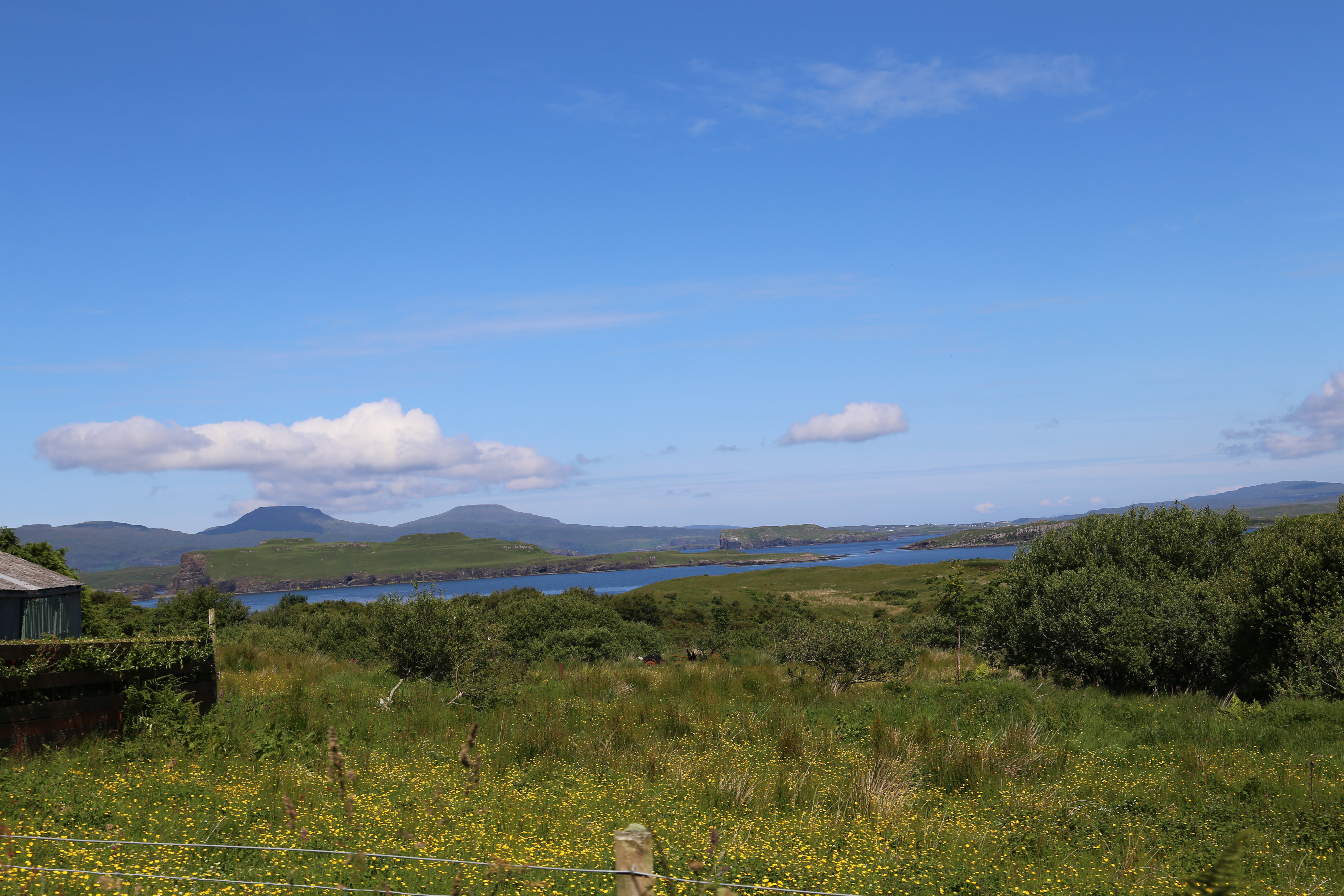 2014 Europe Trip Day 28 - Scotland (Isle of Skye, Portree, Full Scottish Breakfast, Dun Beag Broch, Highland Sheep, Thistle, Red Telephone Box, Neist Point Lighthouse, Dunvegan Castle, Uig-Tarbert Ferry, Outer Hebrides, Isle of Harris, Losgaintir Beach)