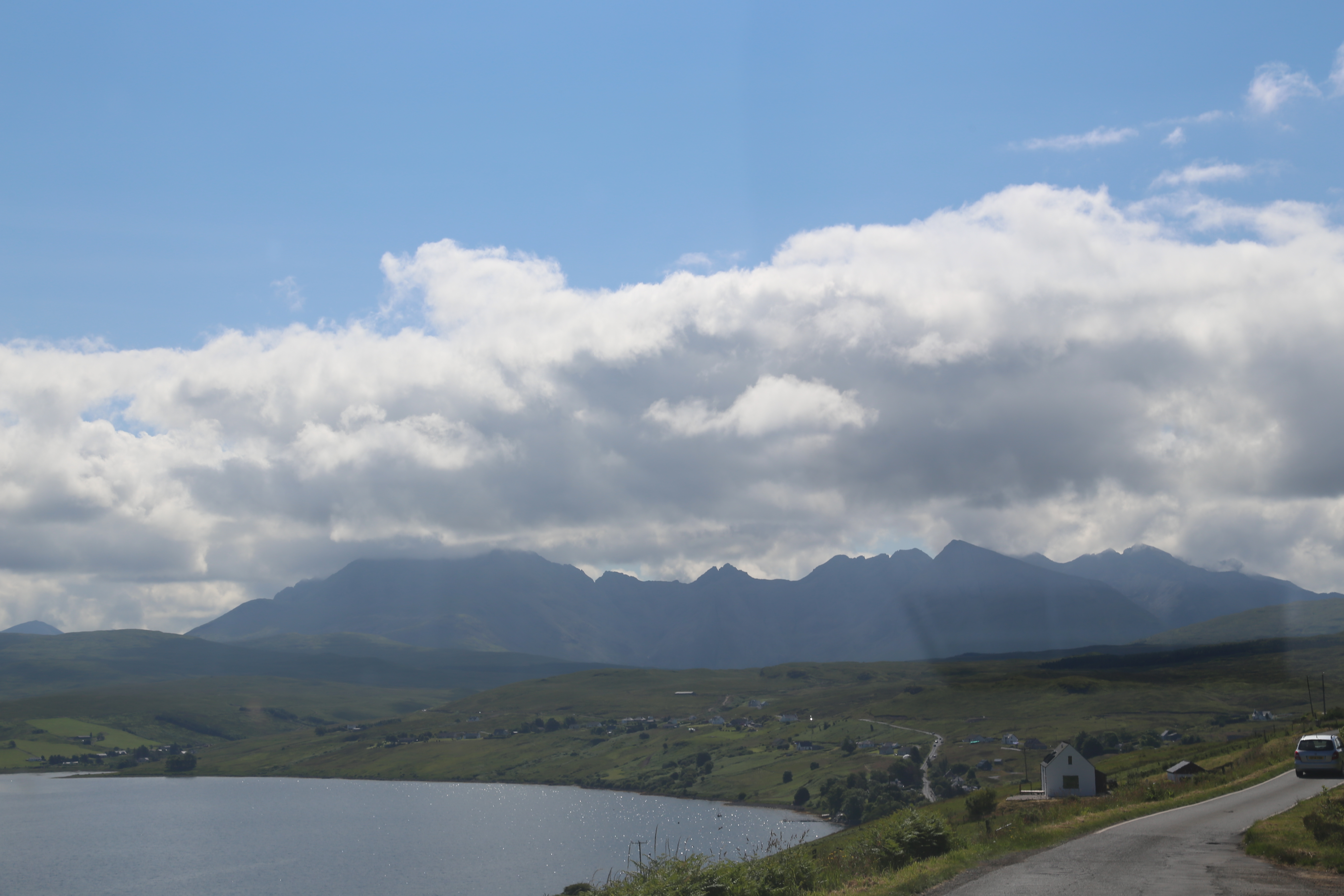 2014 Europe Trip Day 28 - Scotland (Isle of Skye, Portree, Full Scottish Breakfast, Dun Beag Broch, Highland Sheep, Thistle, Red Telephone Box, Neist Point Lighthouse, Dunvegan Castle, Uig-Tarbert Ferry, Outer Hebrides, Isle of Harris, Losgaintir Beach)