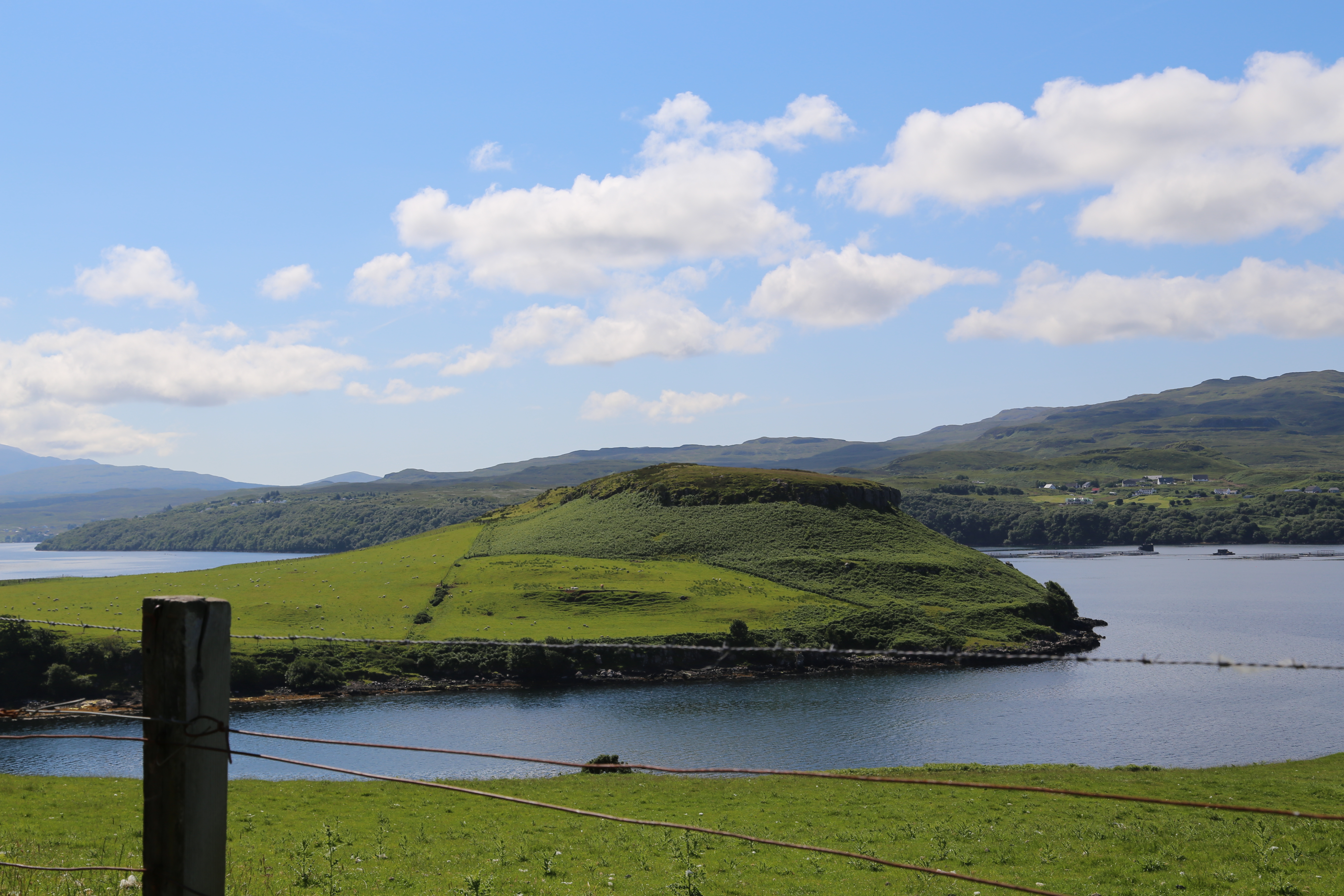 2014 Europe Trip Day 28 - Scotland (Isle of Skye, Portree, Full Scottish Breakfast, Dun Beag Broch, Highland Sheep, Thistle, Red Telephone Box, Neist Point Lighthouse, Dunvegan Castle, Uig-Tarbert Ferry, Outer Hebrides, Isle of Harris, Losgaintir Beach)