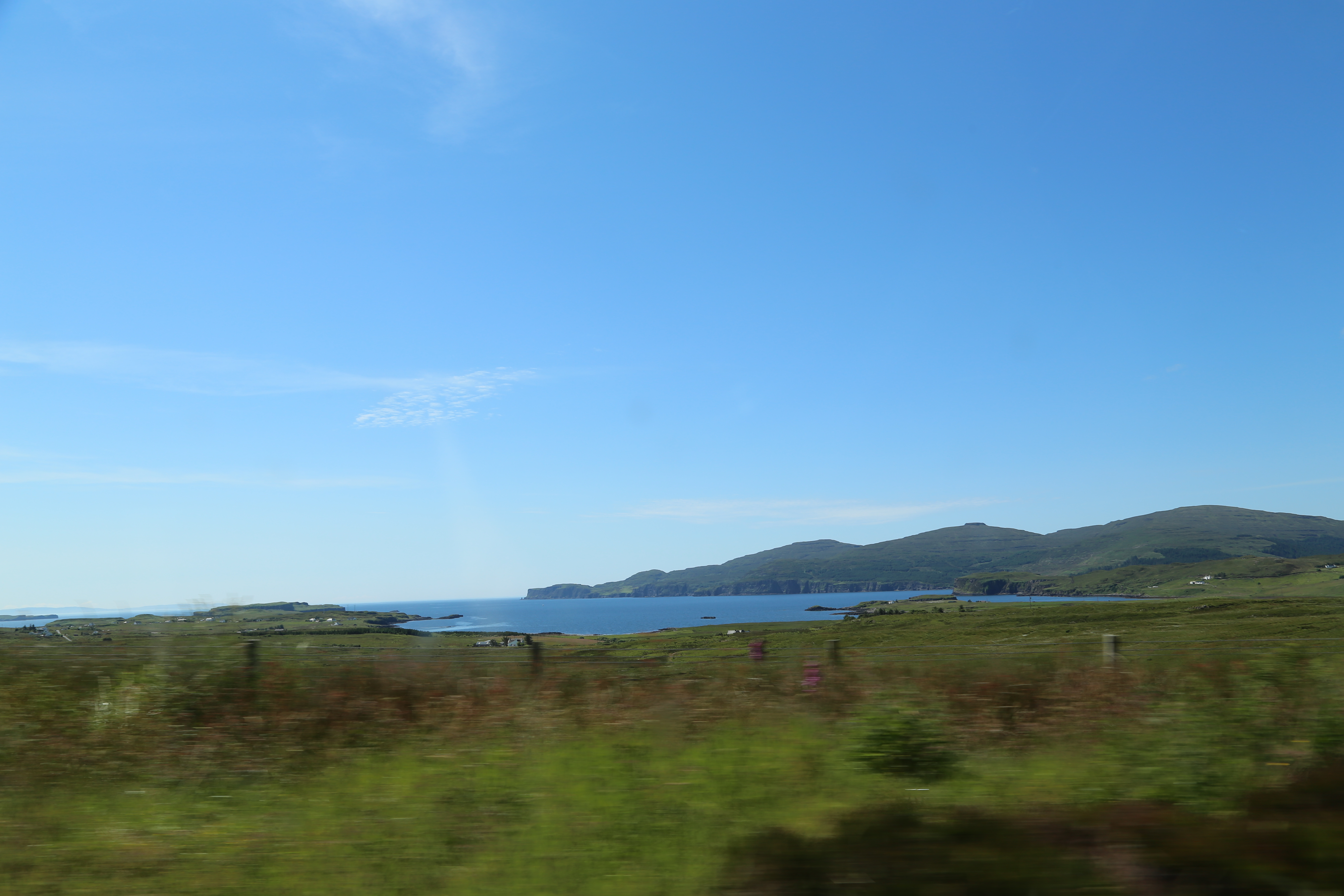 2014 Europe Trip Day 28 - Scotland (Isle of Skye, Portree, Full Scottish Breakfast, Dun Beag Broch, Highland Sheep, Thistle, Red Telephone Box, Neist Point Lighthouse, Dunvegan Castle, Uig-Tarbert Ferry, Outer Hebrides, Isle of Harris, Losgaintir Beach)