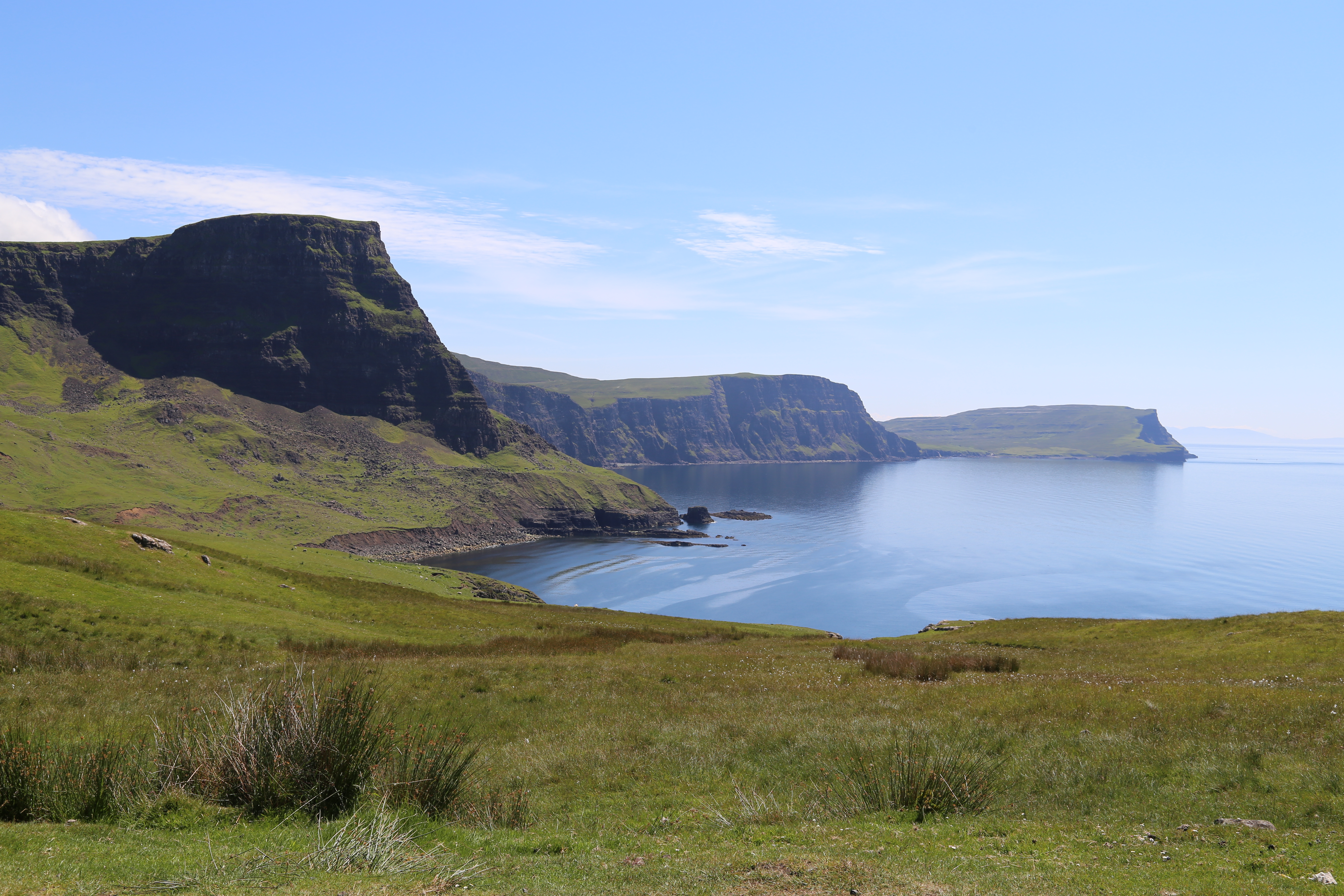 2014 Europe Trip Day 28 - Scotland (Isle of Skye, Portree, Full Scottish Breakfast, Dun Beag Broch, Highland Sheep, Thistle, Red Telephone Box, Neist Point Lighthouse, Dunvegan Castle, Uig-Tarbert Ferry, Outer Hebrides, Isle of Harris, Losgaintir Beach)