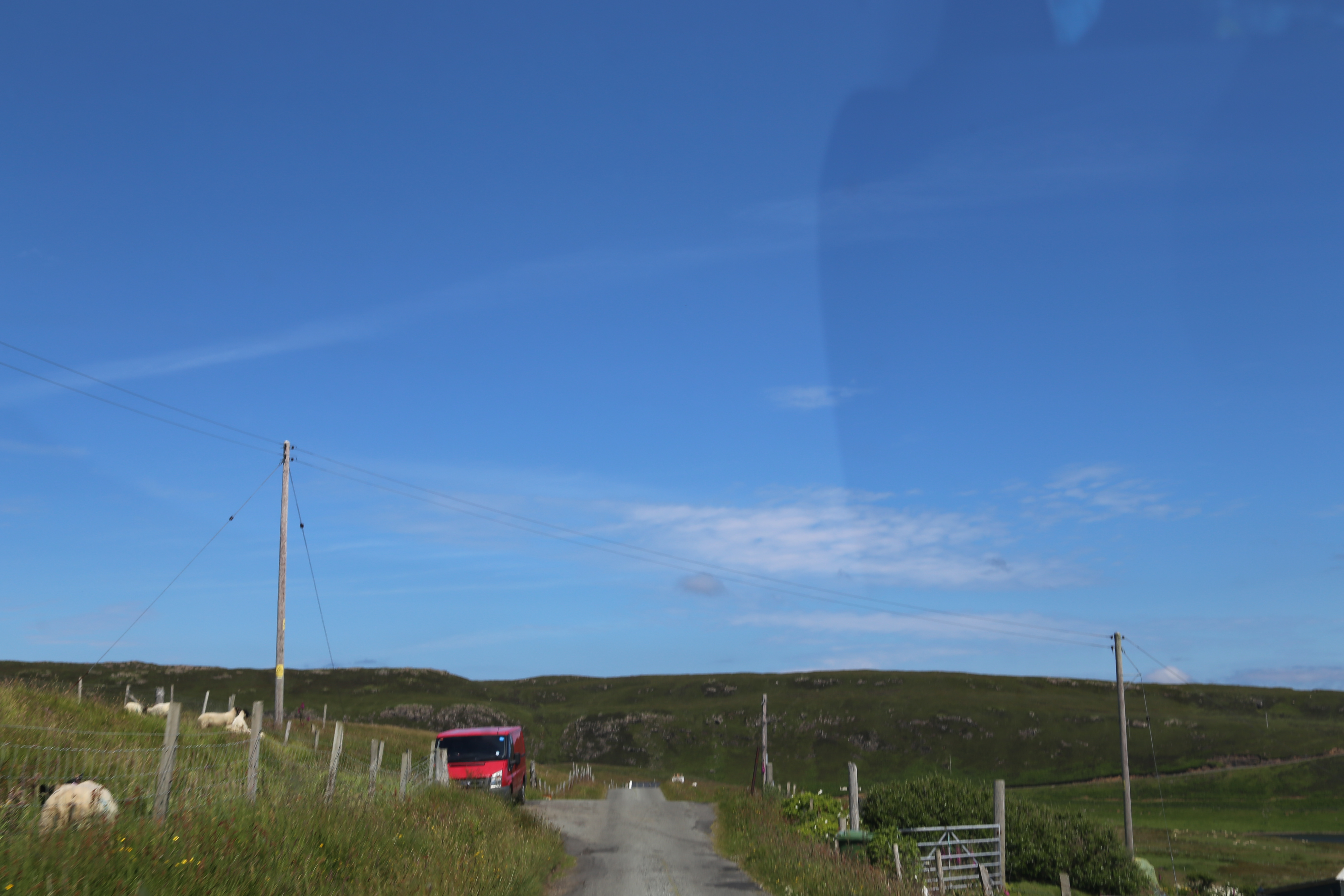 2014 Europe Trip Day 28 - Scotland (Isle of Skye, Portree, Full Scottish Breakfast, Dun Beag Broch, Highland Sheep, Thistle, Red Telephone Box, Neist Point Lighthouse, Dunvegan Castle, Uig-Tarbert Ferry, Outer Hebrides, Isle of Harris, Losgaintir Beach)