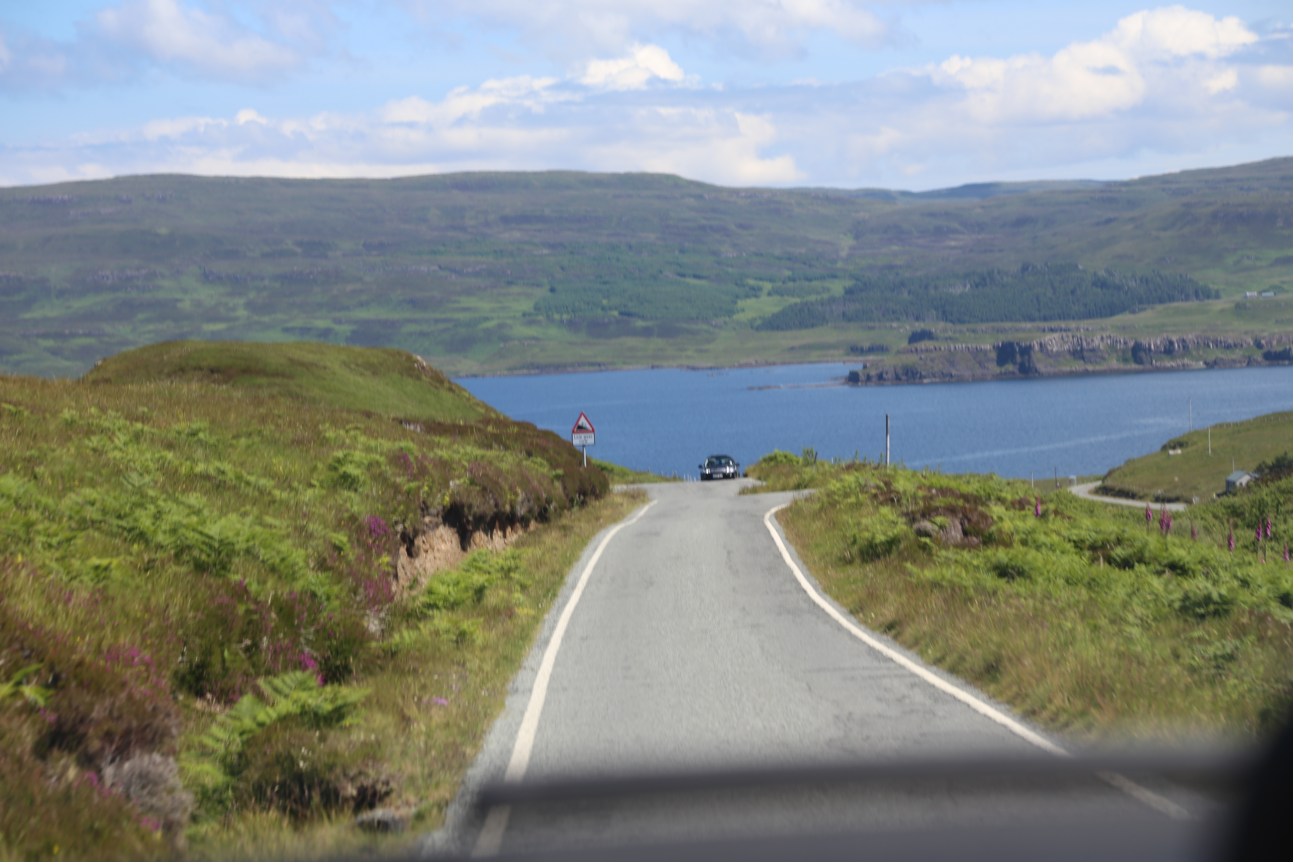 2014 Europe Trip Day 28 - Scotland (Isle of Skye, Portree, Full Scottish Breakfast, Dun Beag Broch, Highland Sheep, Thistle, Red Telephone Box, Neist Point Lighthouse, Dunvegan Castle, Uig-Tarbert Ferry, Outer Hebrides, Isle of Harris, Losgaintir Beach)