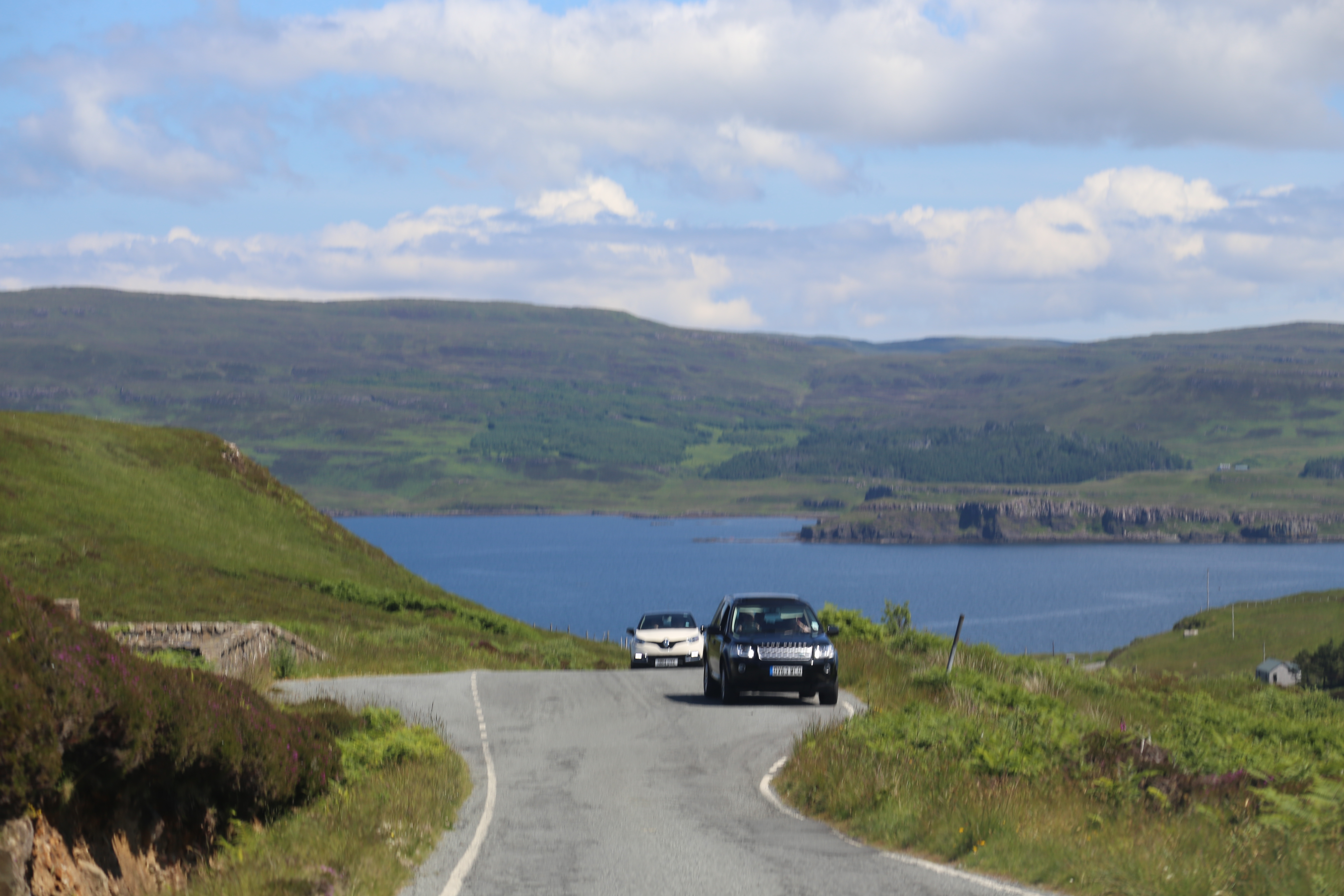 2014 Europe Trip Day 28 - Scotland (Isle of Skye, Portree, Full Scottish Breakfast, Dun Beag Broch, Highland Sheep, Thistle, Red Telephone Box, Neist Point Lighthouse, Dunvegan Castle, Uig-Tarbert Ferry, Outer Hebrides, Isle of Harris, Losgaintir Beach)