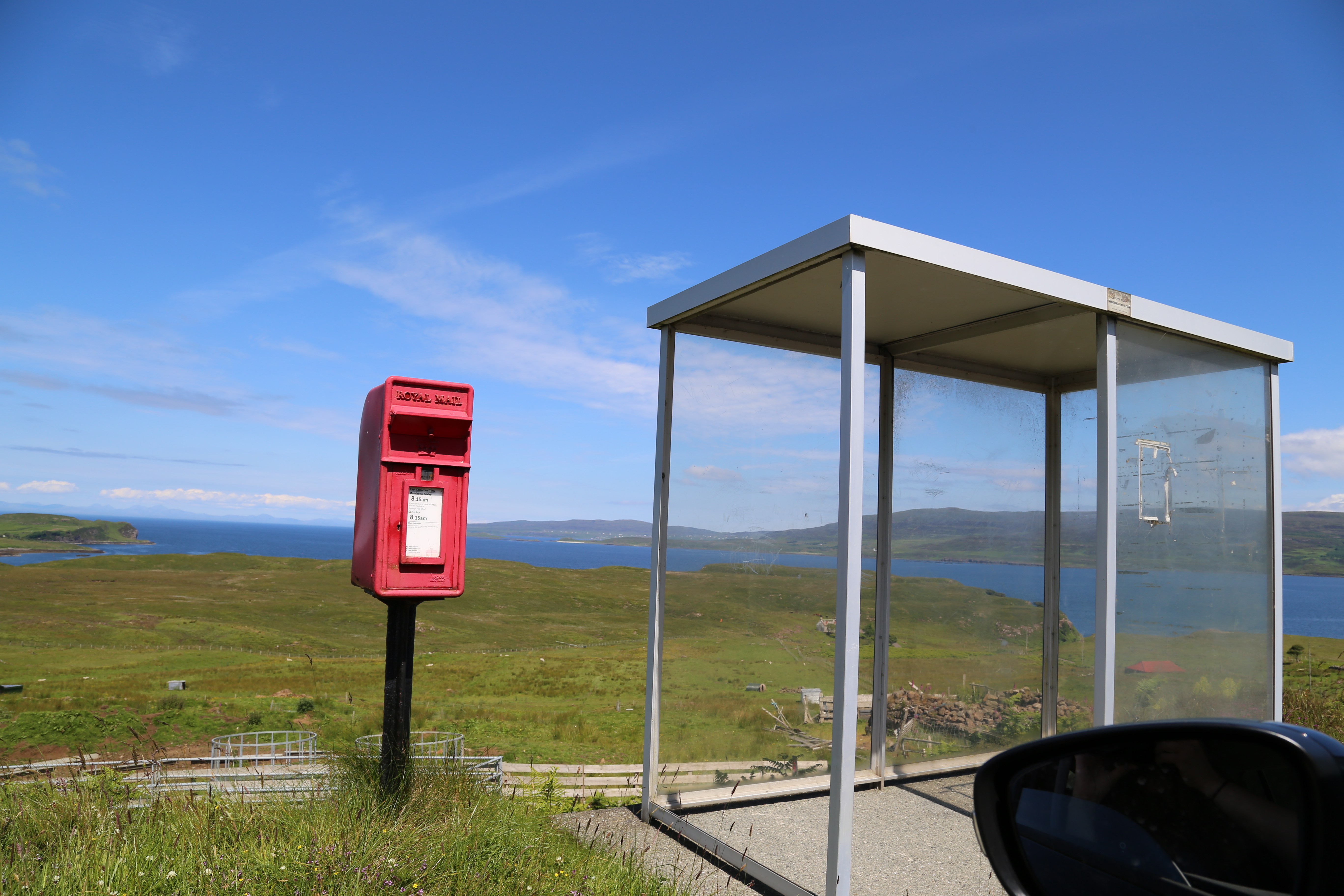 2014 Europe Trip Day 28 - Scotland (Isle of Skye, Portree, Full Scottish Breakfast, Dun Beag Broch, Highland Sheep, Thistle, Red Telephone Box, Neist Point Lighthouse, Dunvegan Castle, Uig-Tarbert Ferry, Outer Hebrides, Isle of Harris, Losgaintir Beach)