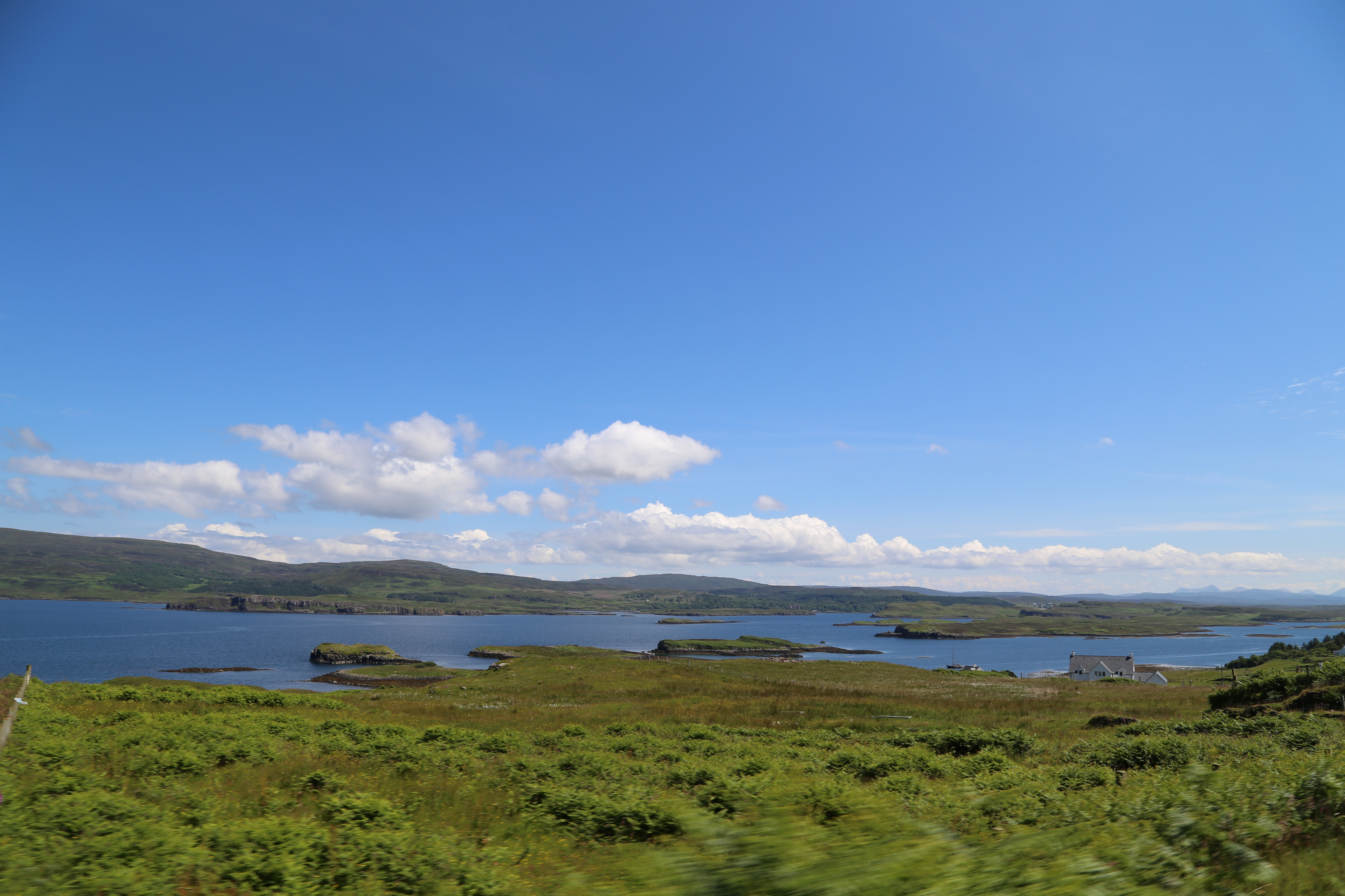 2014 Europe Trip Day 28 - Scotland (Isle of Skye, Portree, Full Scottish Breakfast, Dun Beag Broch, Highland Sheep, Thistle, Red Telephone Box, Neist Point Lighthouse, Dunvegan Castle, Uig-Tarbert Ferry, Outer Hebrides, Isle of Harris, Losgaintir Beach)