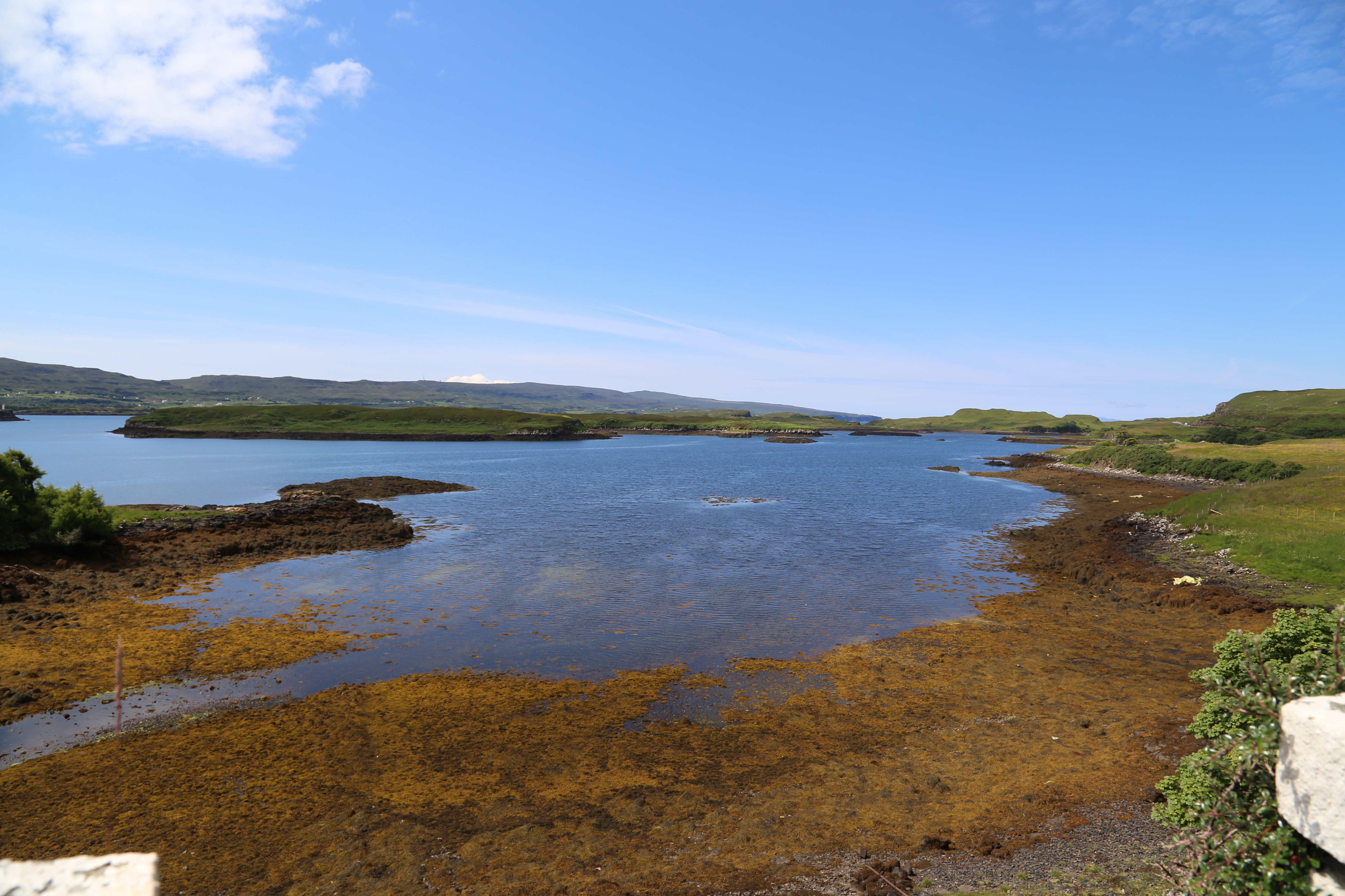 2014 Europe Trip Day 28 - Scotland (Isle of Skye, Portree, Full Scottish Breakfast, Dun Beag Broch, Highland Sheep, Thistle, Red Telephone Box, Neist Point Lighthouse, Dunvegan Castle, Uig-Tarbert Ferry, Outer Hebrides, Isle of Harris, Losgaintir Beach)