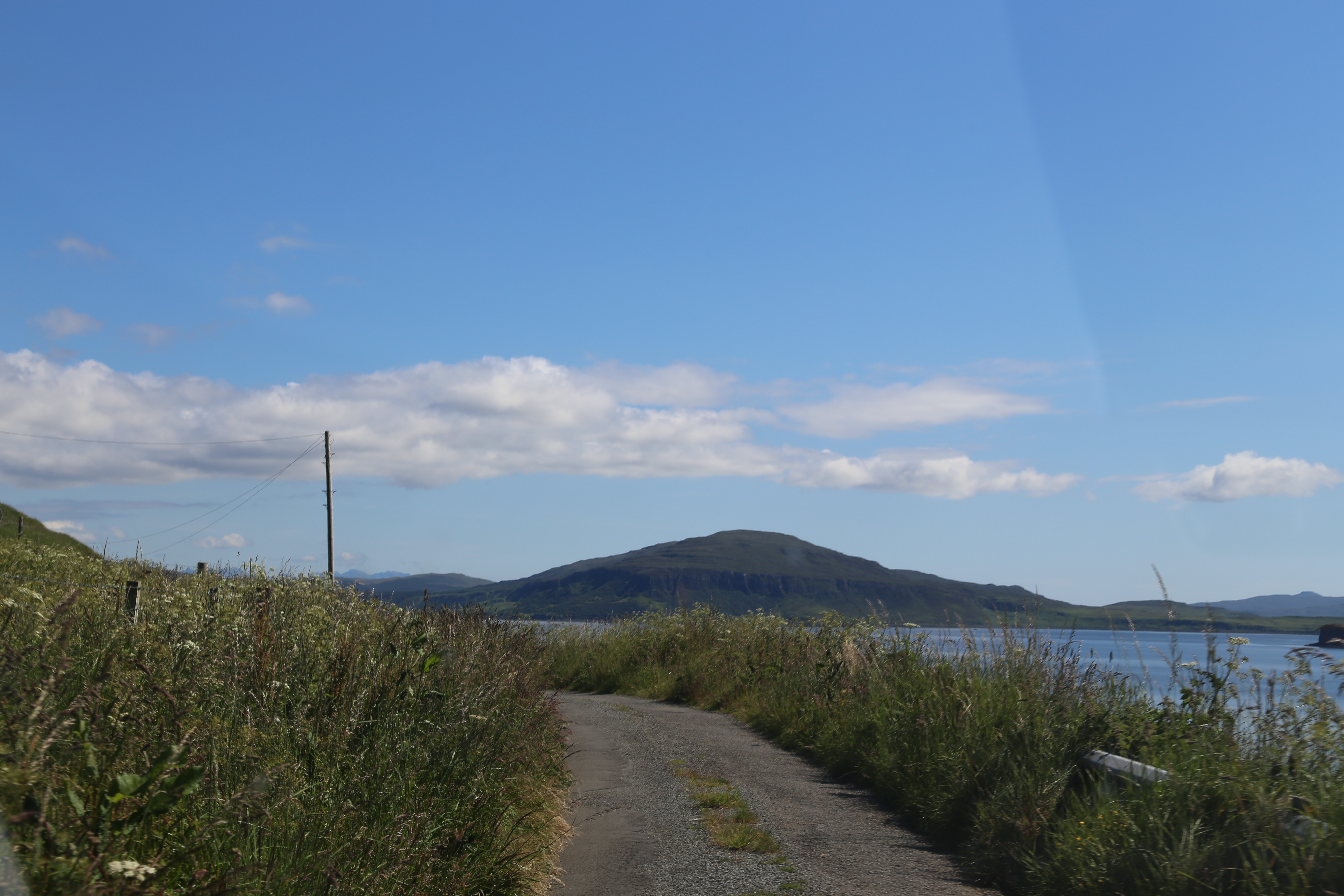 2014 Europe Trip Day 28 - Scotland (Isle of Skye, Portree, Full Scottish Breakfast, Dun Beag Broch, Highland Sheep, Thistle, Red Telephone Box, Neist Point Lighthouse, Dunvegan Castle, Uig-Tarbert Ferry, Outer Hebrides, Isle of Harris, Losgaintir Beach)