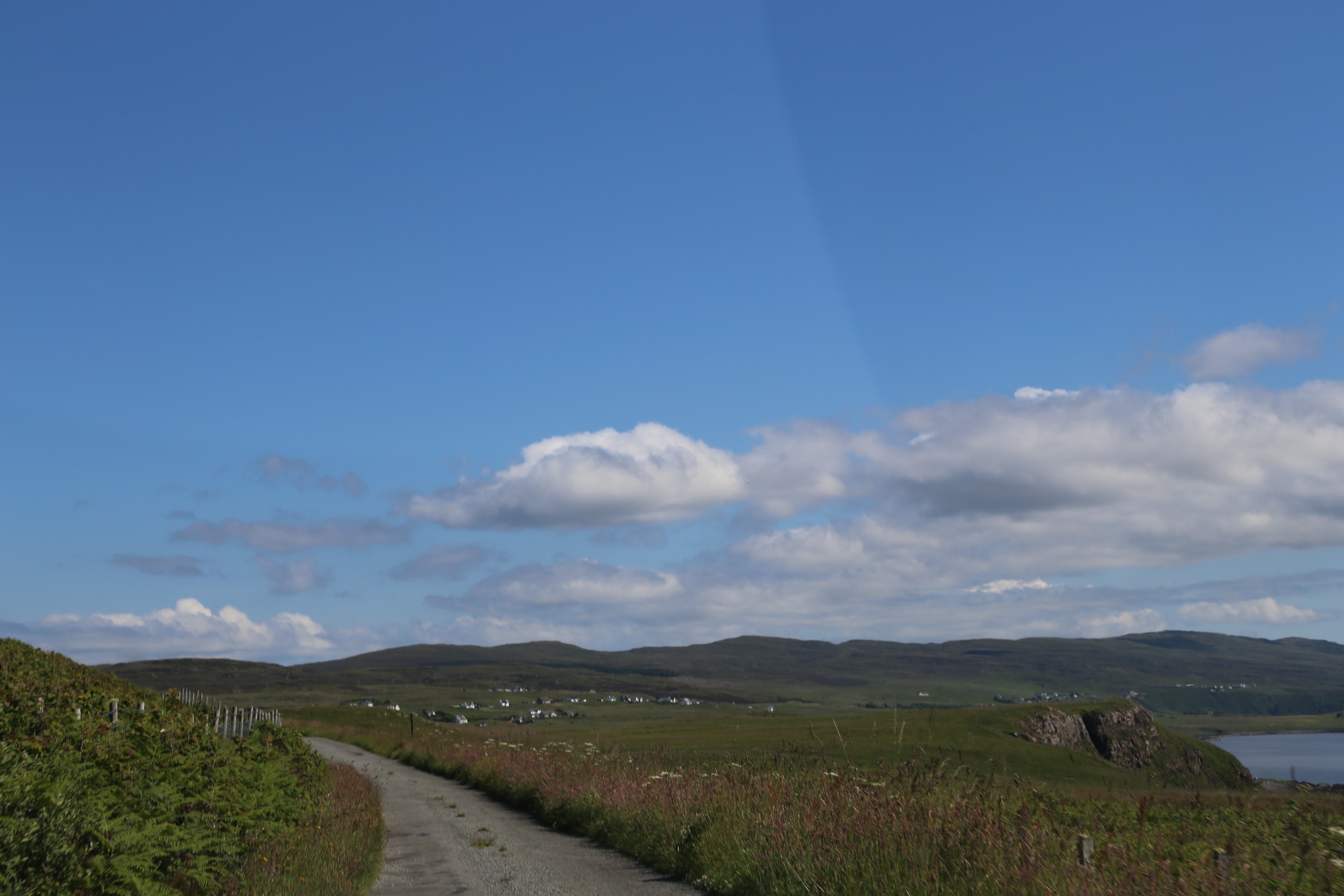 2014 Europe Trip Day 28 - Scotland (Isle of Skye, Portree, Full Scottish Breakfast, Dun Beag Broch, Highland Sheep, Thistle, Red Telephone Box, Neist Point Lighthouse, Dunvegan Castle, Uig-Tarbert Ferry, Outer Hebrides, Isle of Harris, Losgaintir Beach)