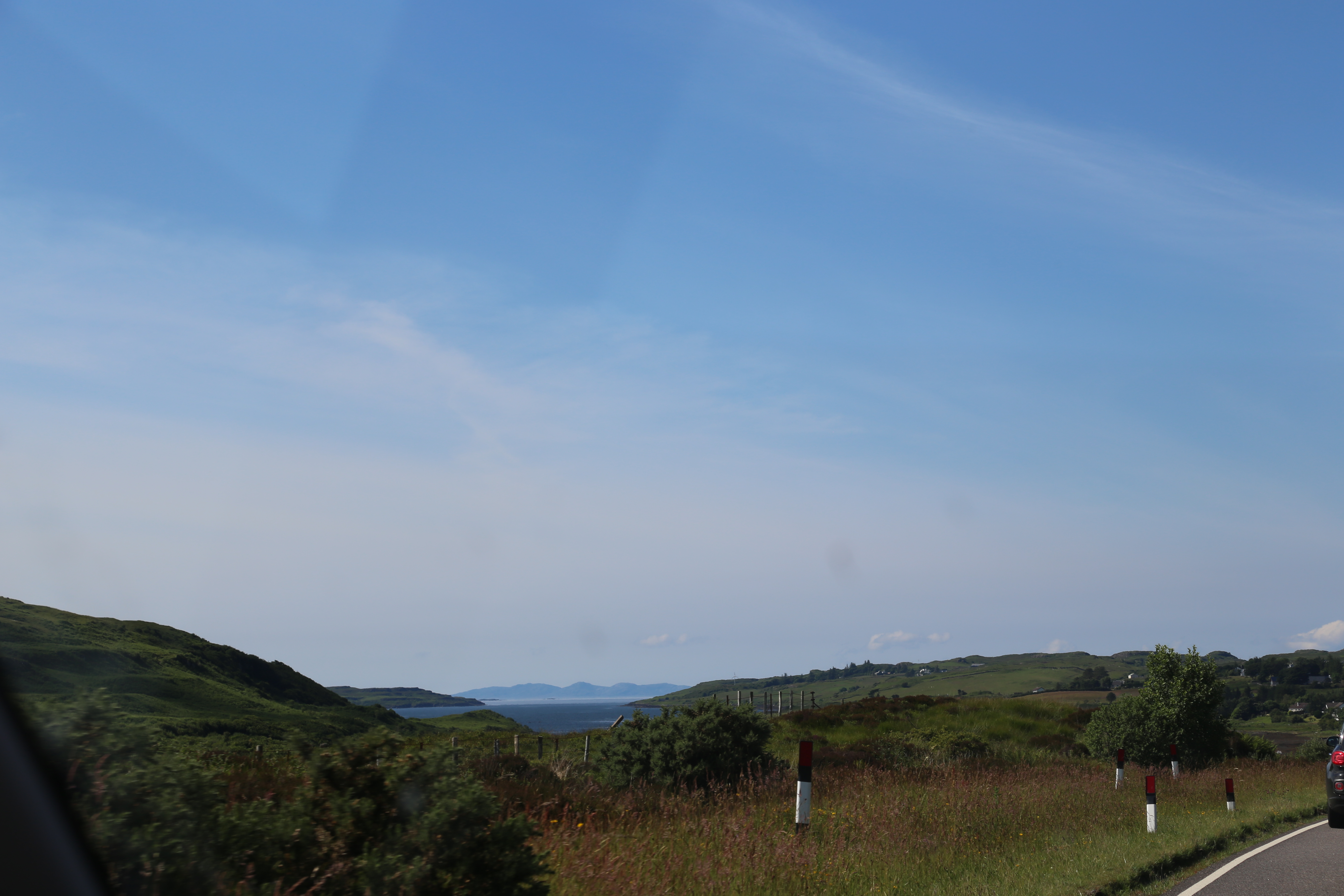 2014 Europe Trip Day 28 - Scotland (Isle of Skye, Portree, Full Scottish Breakfast, Dun Beag Broch, Highland Sheep, Thistle, Red Telephone Box, Neist Point Lighthouse, Dunvegan Castle, Uig-Tarbert Ferry, Outer Hebrides, Isle of Harris, Losgaintir Beach)