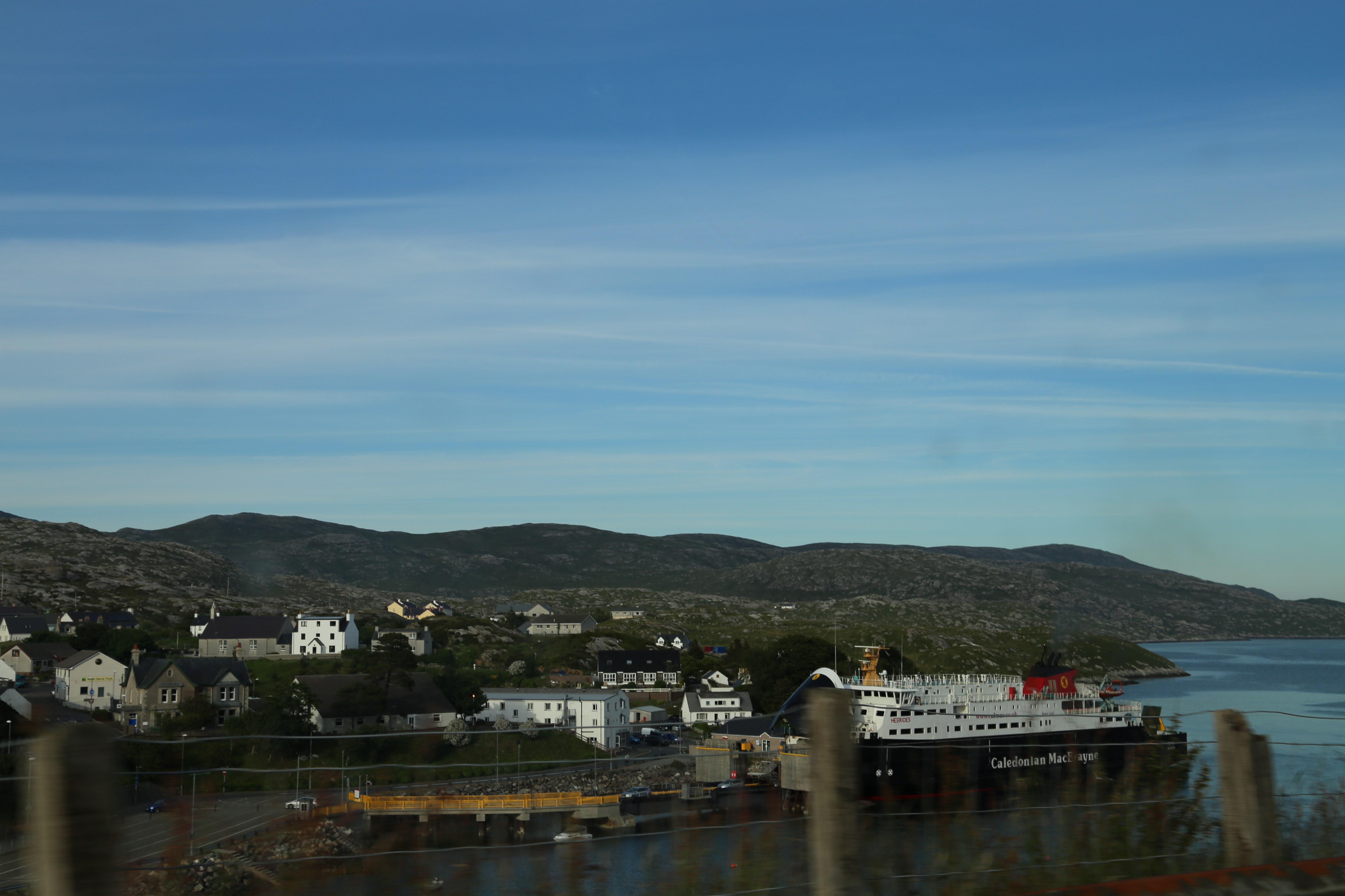 2014 Europe Trip Day 28 - Scotland (Isle of Skye, Portree, Full Scottish Breakfast, Dun Beag Broch, Highland Sheep, Thistle, Red Telephone Box, Neist Point Lighthouse, Dunvegan Castle, Uig-Tarbert Ferry, Outer Hebrides, Isle of Harris, Losgaintir Beach)