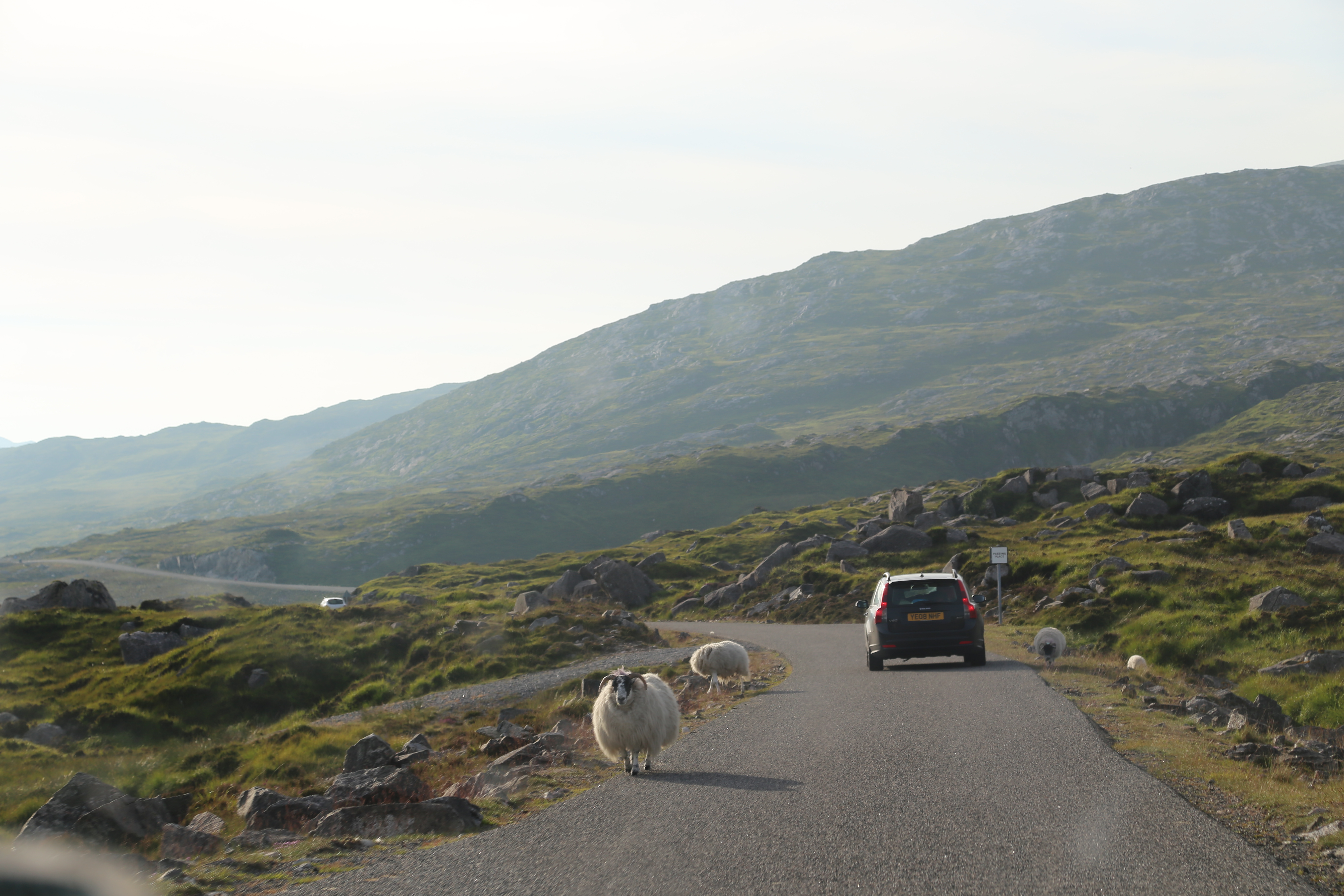 2014 Europe Trip Day 28 - Scotland (Isle of Skye, Portree, Full Scottish Breakfast, Dun Beag Broch, Highland Sheep, Thistle, Red Telephone Box, Neist Point Lighthouse, Dunvegan Castle, Uig-Tarbert Ferry, Outer Hebrides, Isle of Harris, Losgaintir Beach)