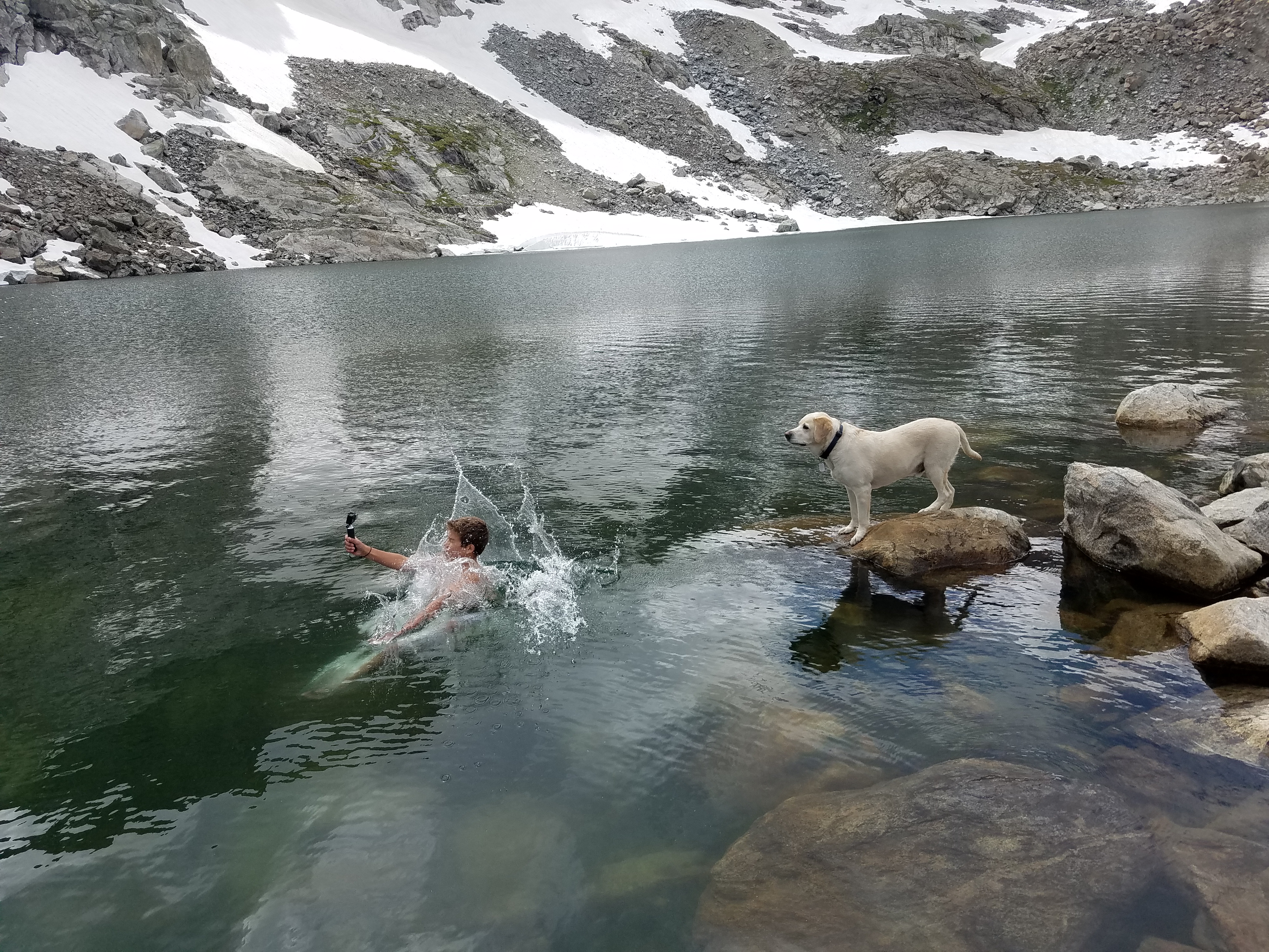 2017 Wind River Trip - Day 5 - Long Lake, Europe Canyon, Polar Bear Plunge into Glacier Lake (32 degree Fahrenheit water, 11,057 ft. elevation), Continental Divide, Fishing Lake 10542 (Wind River Range, Wyoming)