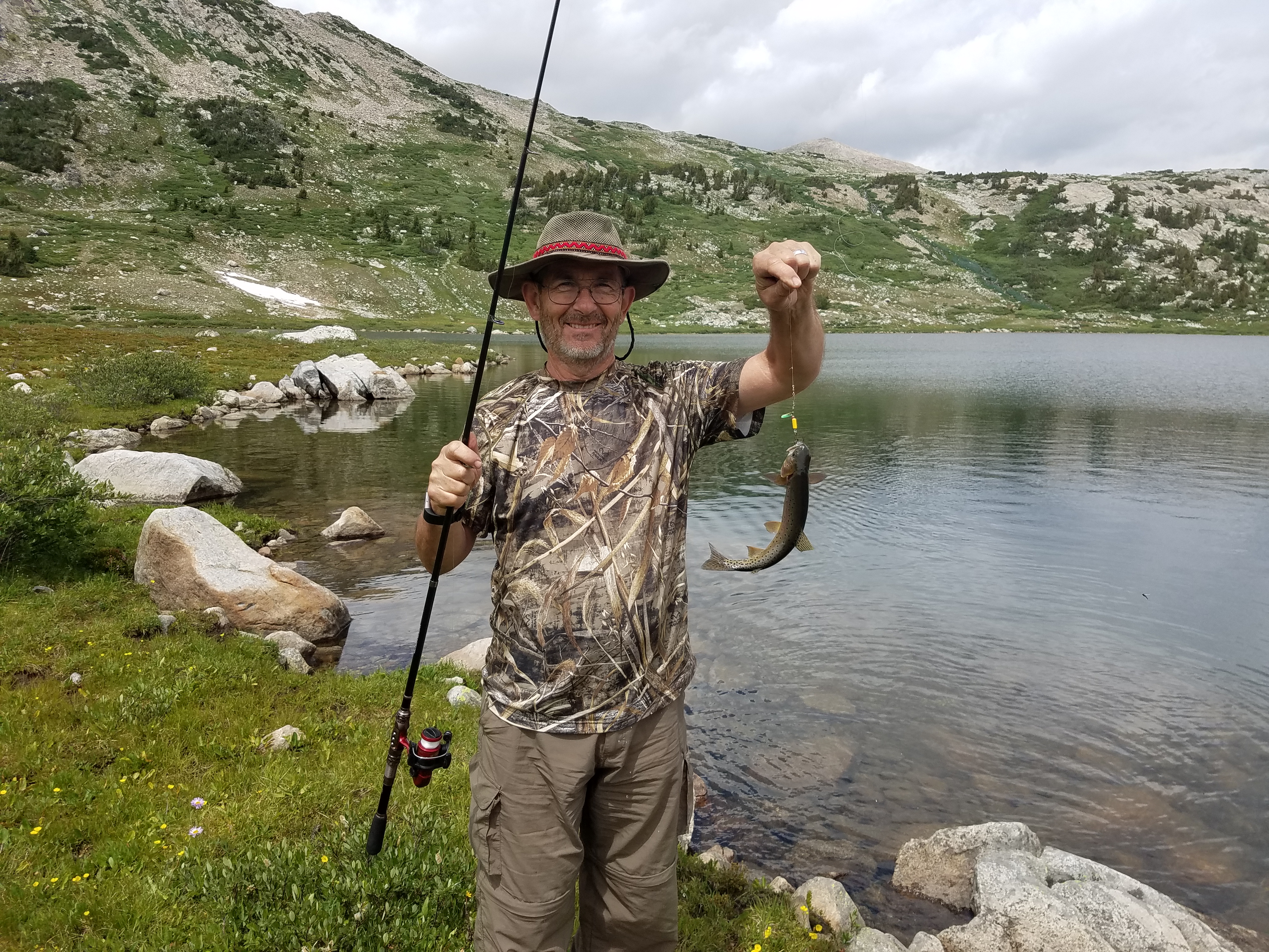 2017 Wind River Trip - Day 6 - Hiking all the way around Mount Victor, Fishing Lake Lyle, Snow Cones, Wildflowers, Rainstorm (Wind River Range, Wyoming)